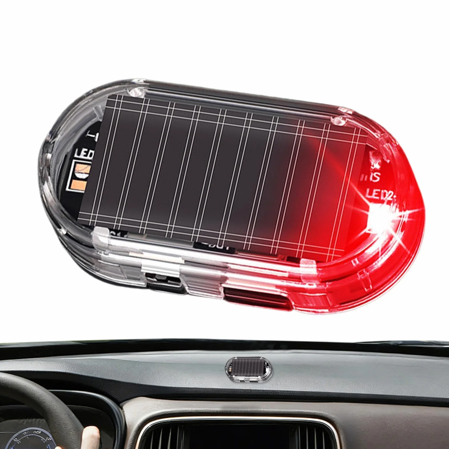 Luce lampeggiante di allarme auto ricaricabile solare LED antifurto per autovetture
