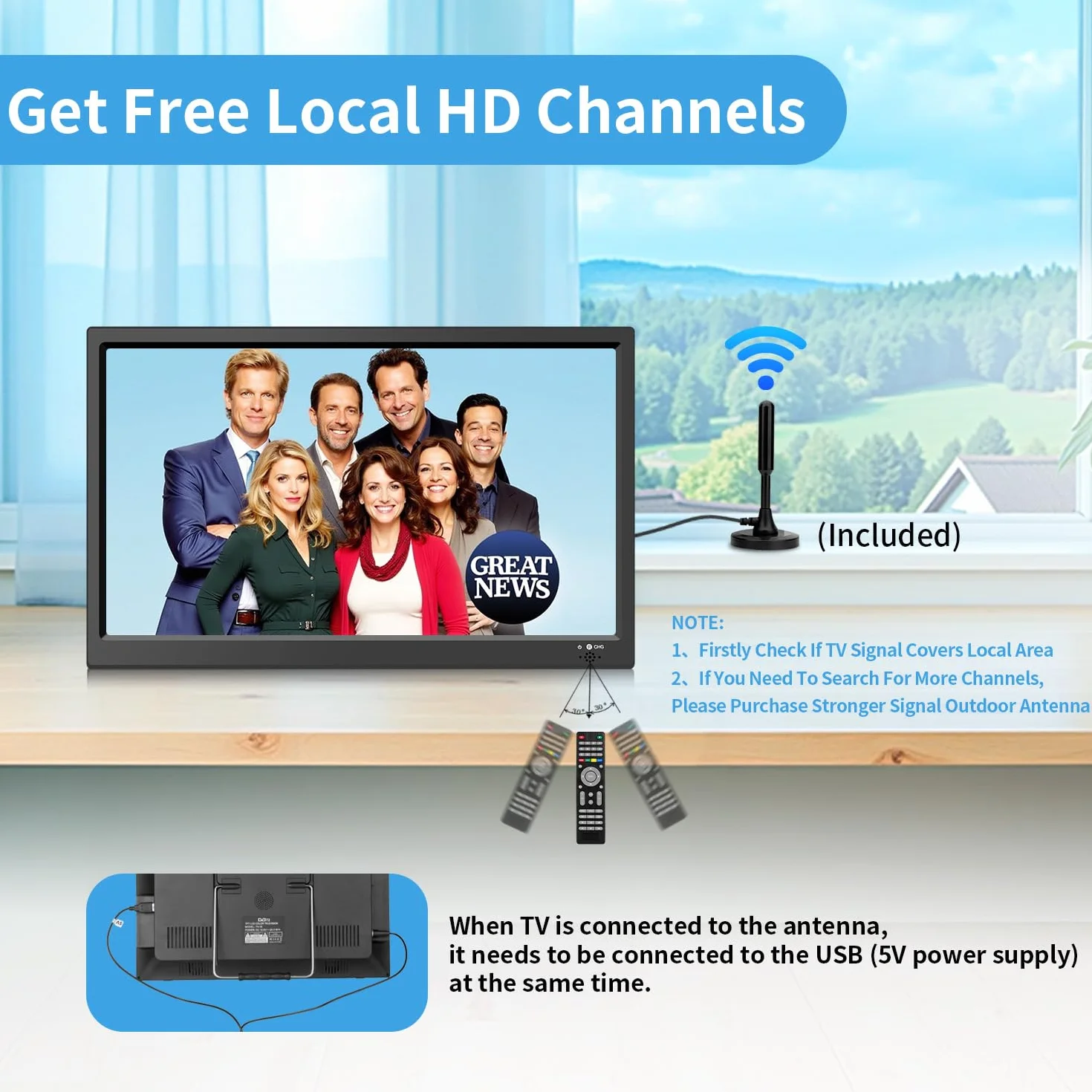 KCR TV digitale ricaricabile 15,6 pollici DVB-T2 HDMI USB