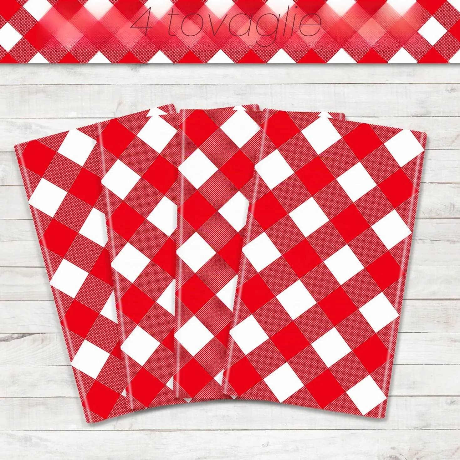 Tovaglie a quadri rossi e bianchi 130x214 cm Confezione da 4