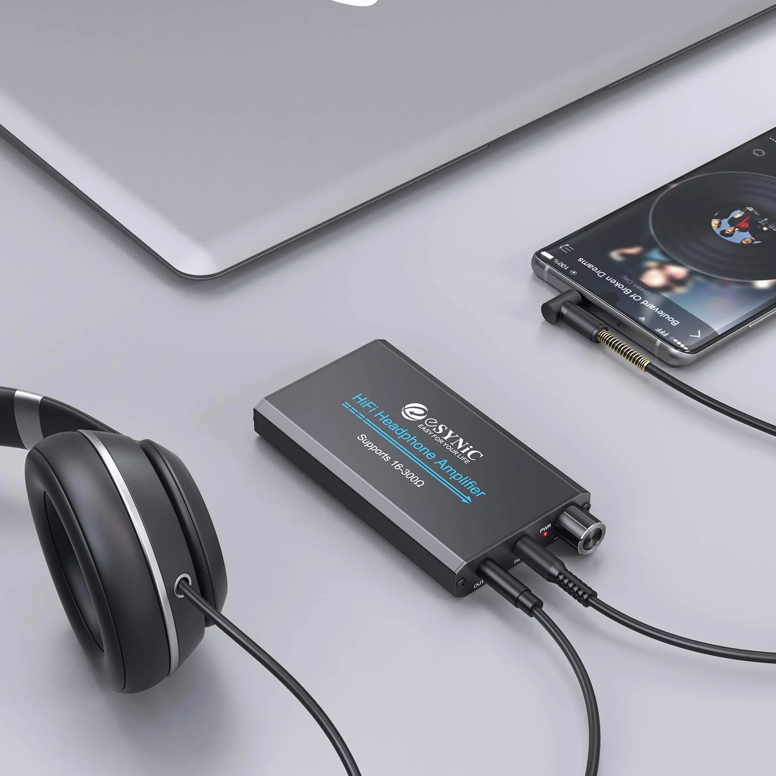 eSynic HiFi Amplificatore per Cuffie 16-300Ω Portatile per MP3 Lettori Smartphone Laptop con Cavo USB 1.2M