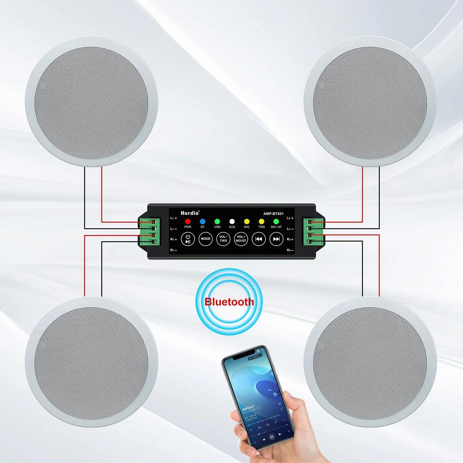 Herdio Altoparlanti da Soffitto Bluetooth 5,25 Pollici 600 Watt 4 Pezzi
