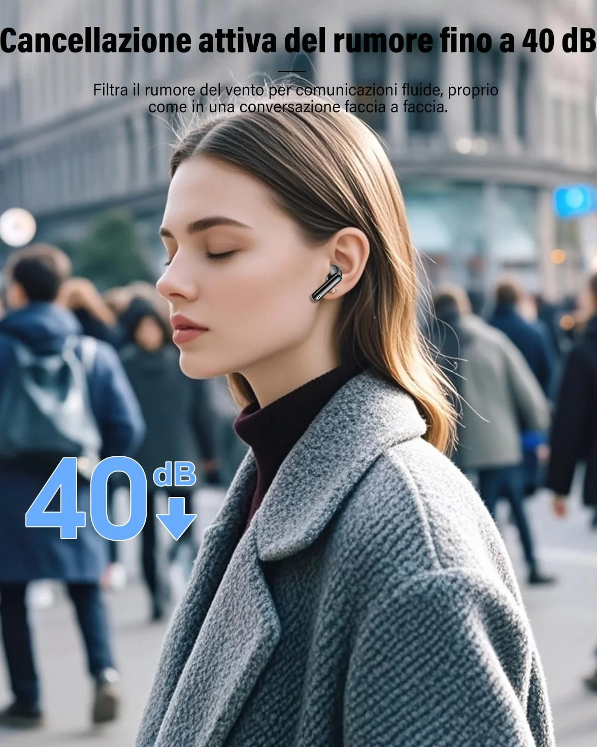 Btootos Cuffie Bluetooth 5.4 con 4 Mic In Ear HiFi Stereo, 36Ore LED Display IP7 Impermeabili, Touch Control Nero