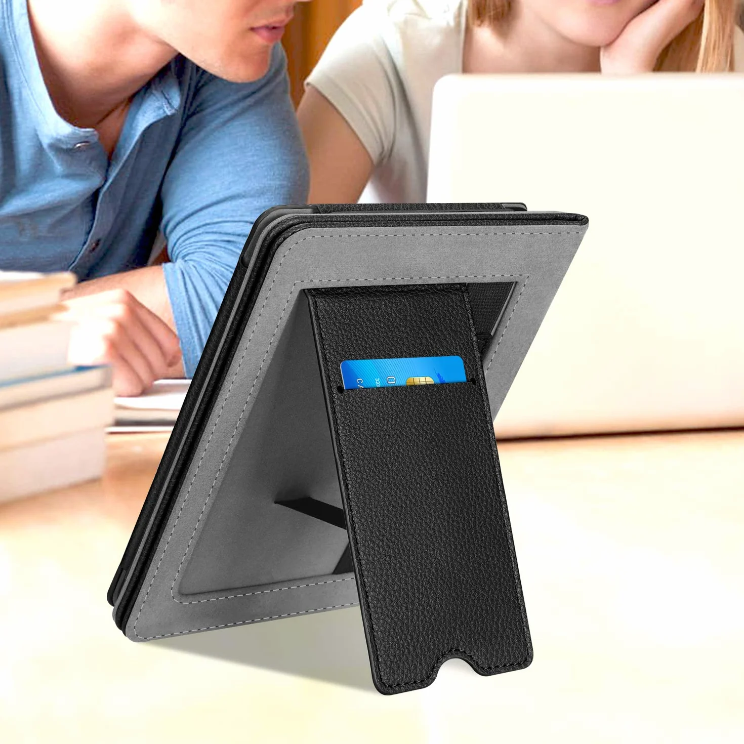 FINTIE Custodia per Kindle Paperwhite 6" 10ª Generazione 2018 2012-2017 PU Stand Cover con Card Slot Hand Strap Auto Sveglia Sonno Nero