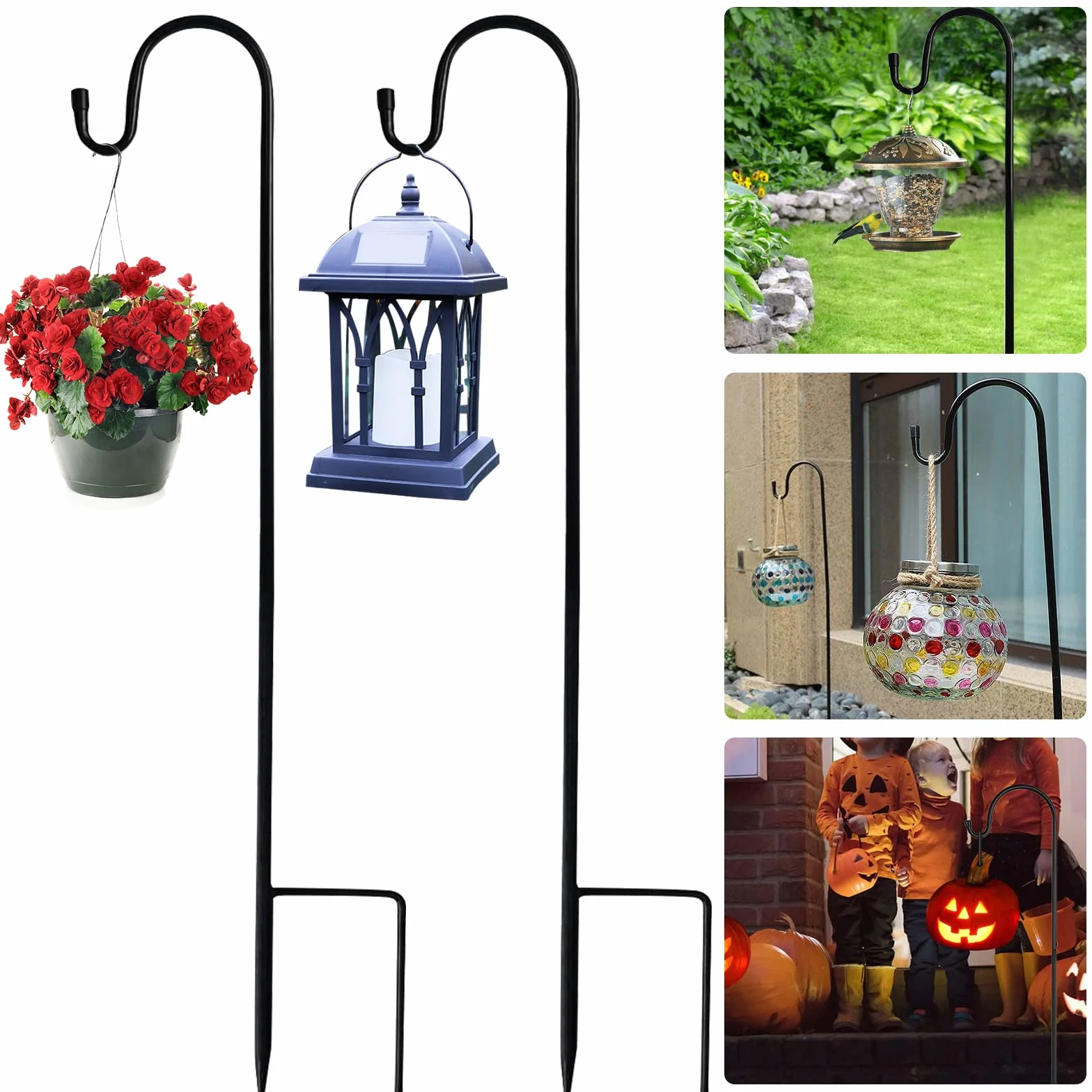 2 Pezzi Gancio Da Pastore, Ganci Da Pastore Da Metallo Giardino Supporti Tipo Piante per Esterni, Palo da Giardino con Gancio per Luci Solari Lanterne Luci di Natale Decorazione Matrimoni