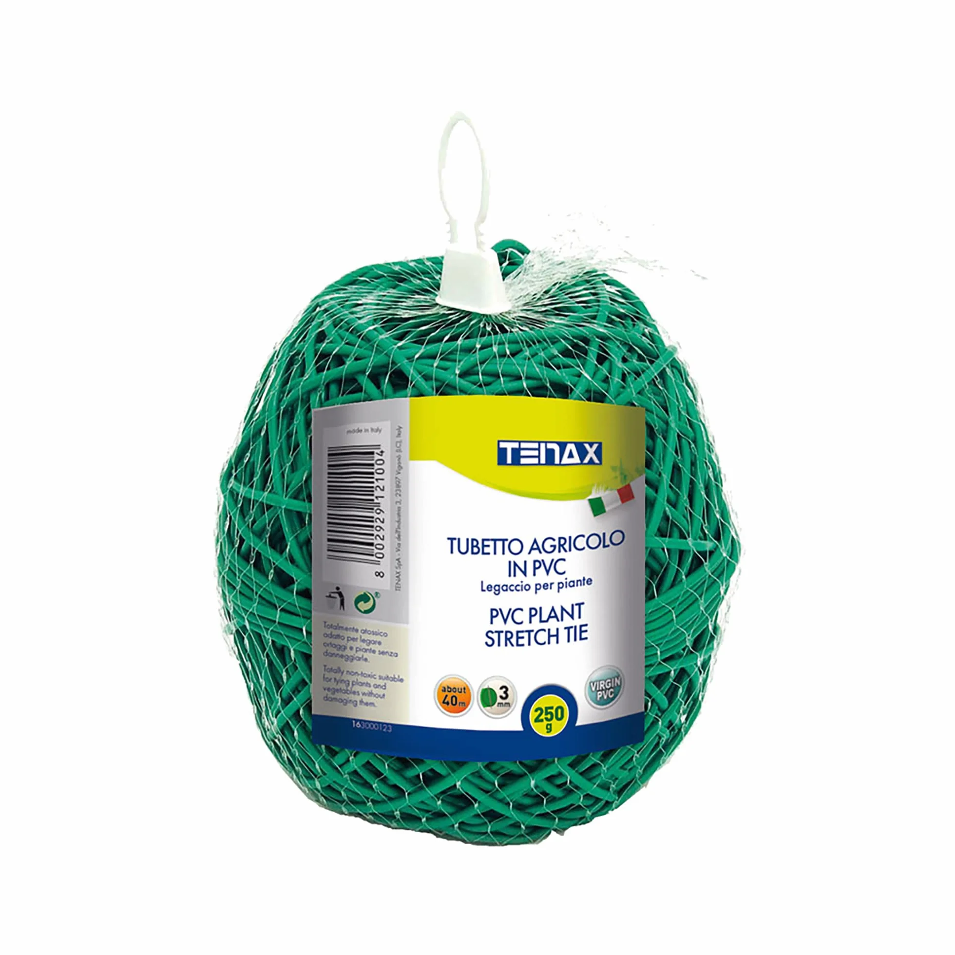 TENAX Tubetto Agricolo Verde 250g Diametro 3mm, Legatura in PVC per Piante, ortaggi e Fiori, Lunghezza Circa 40 m