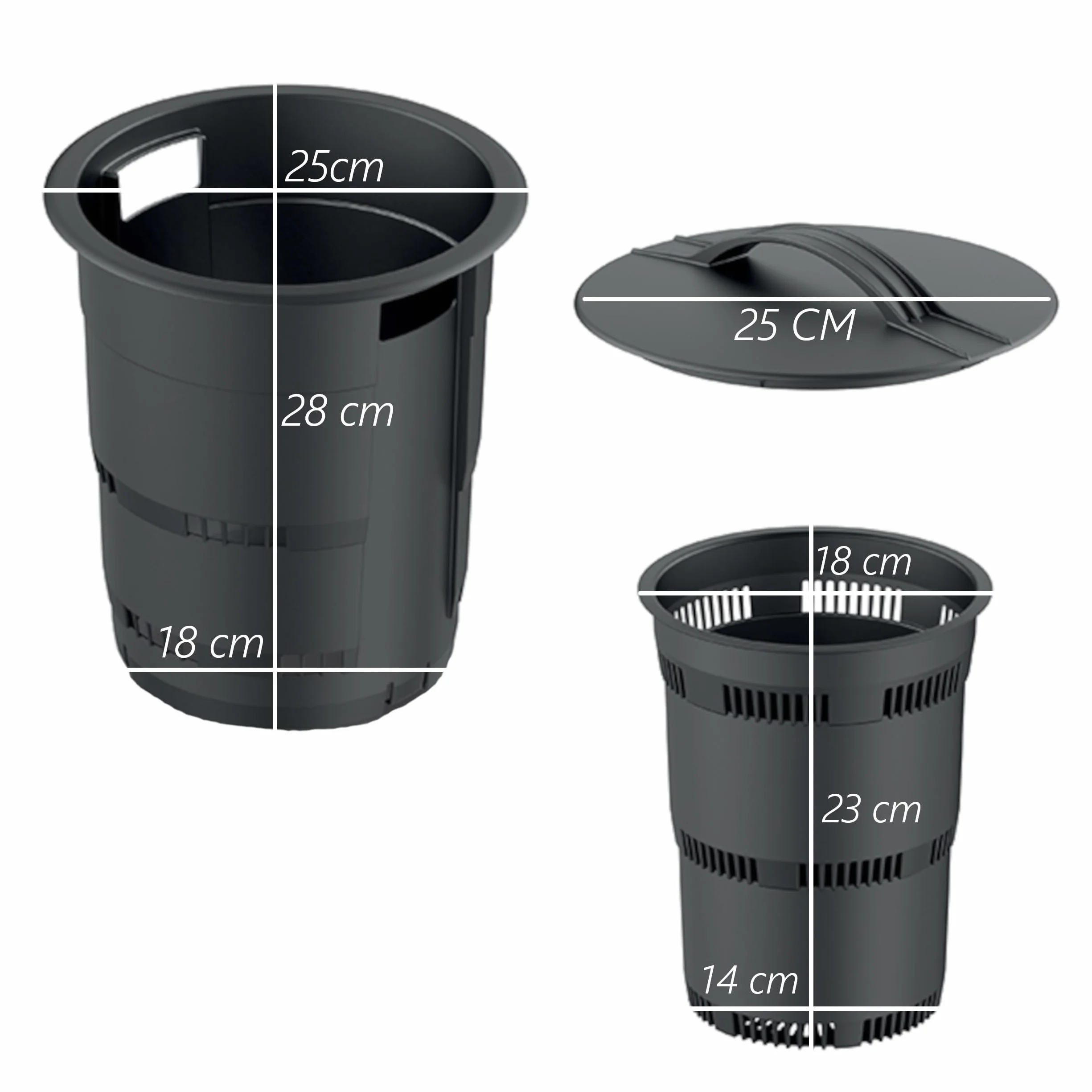 Secchio per compostaggio da giardino 11 L antracite plastica altezza 53 cm modulare