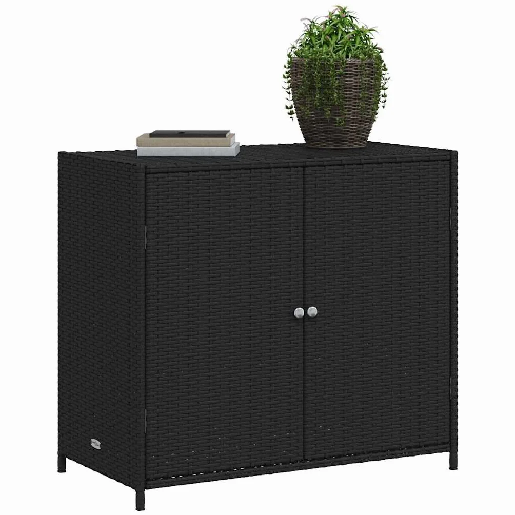 Generico Armadietto Portaoggetti da Giardino Polyrattan Nero 83x45x76 cm