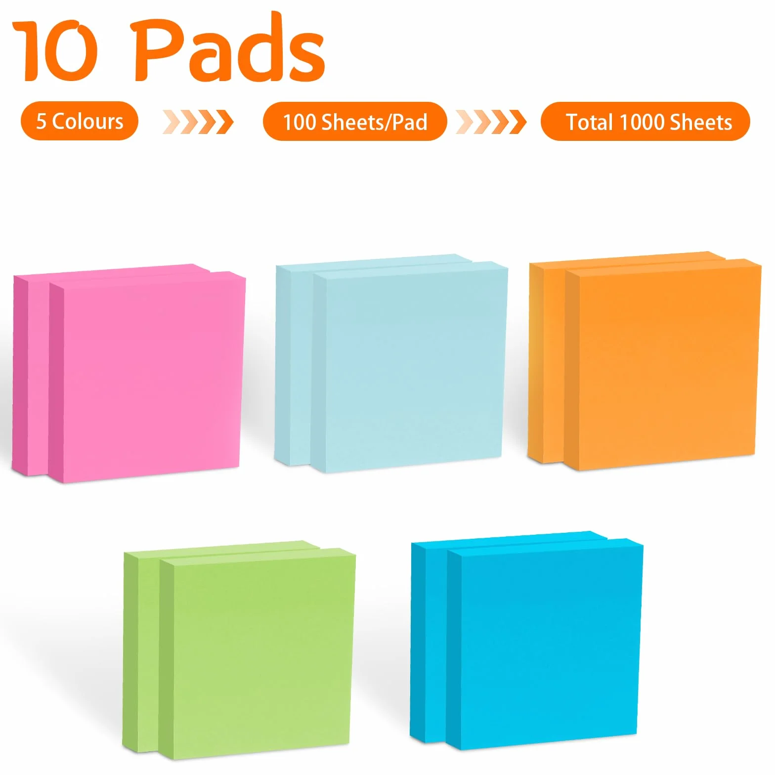 Foglietti Adesivi 76x76mm Sticky Notes 100 Fogli 5 Colori Vivaci Rimovibili per Ufficio