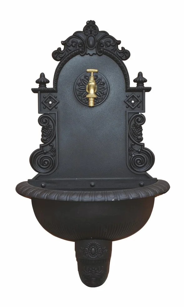 VERDELOOK Fontana a Muro da Giardino in ghisa con Rubinetto, 44x21x75 cm, Nero Antracite per arredo e Decorazione Esterni