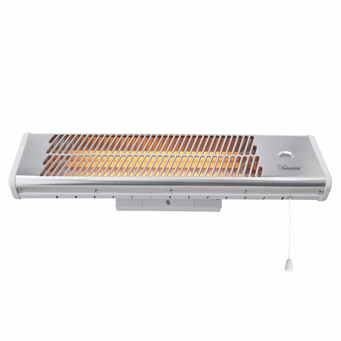 Bimar HR312 Stufa Elettrica da Esterno al Quarzo da 1500W, Stufetta Radiante a Parete con 3 Potenze di Riscaldamento Istantaneo, Kit fissaggio incluso, Orientabile 0-90 Gradi, Accensione a Corda