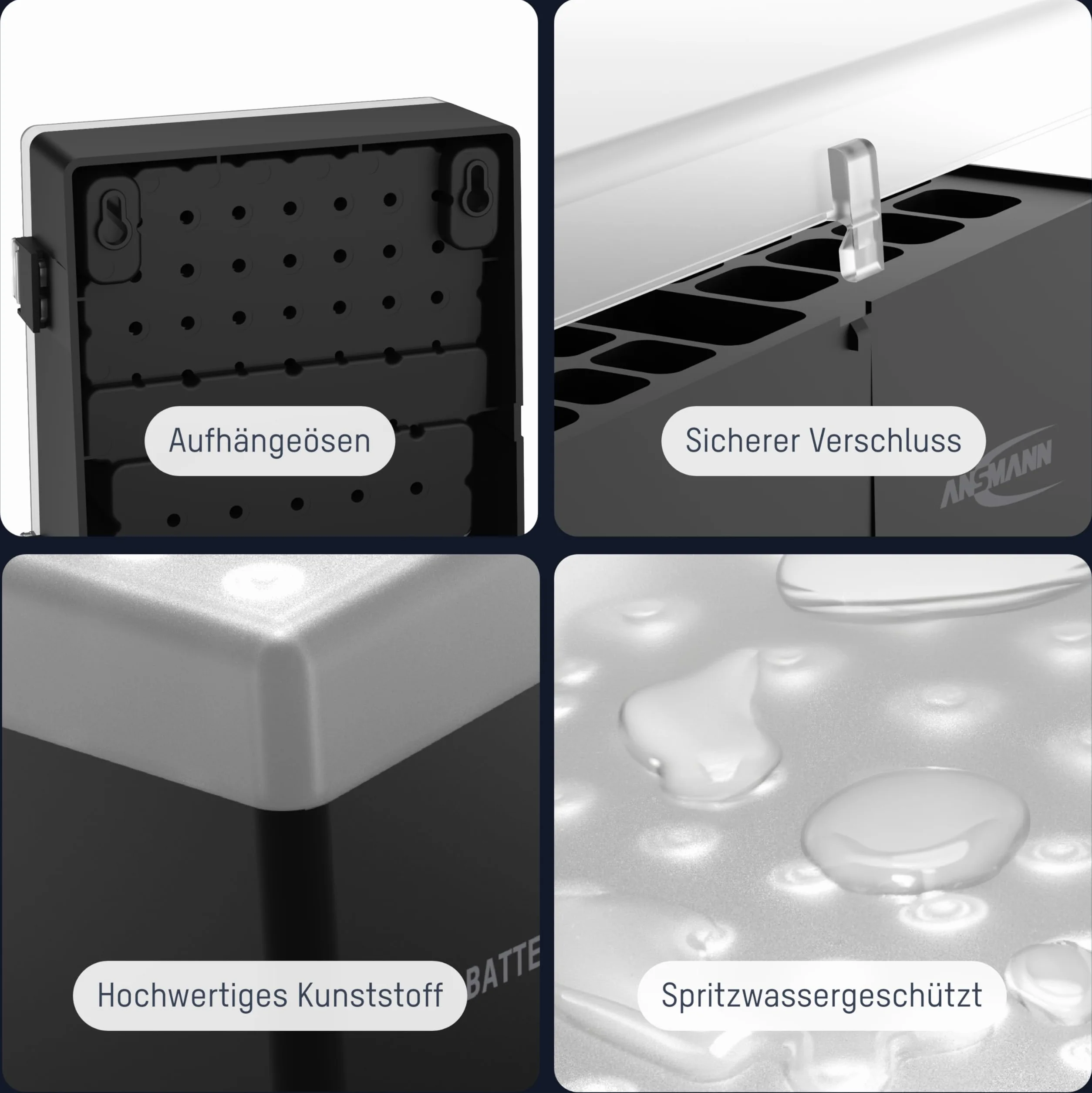 ANSMANN Scatola per batterie con tester 48 batterie 20x Micro AAA 24x stilo AA 4x 9V Organizer portatile