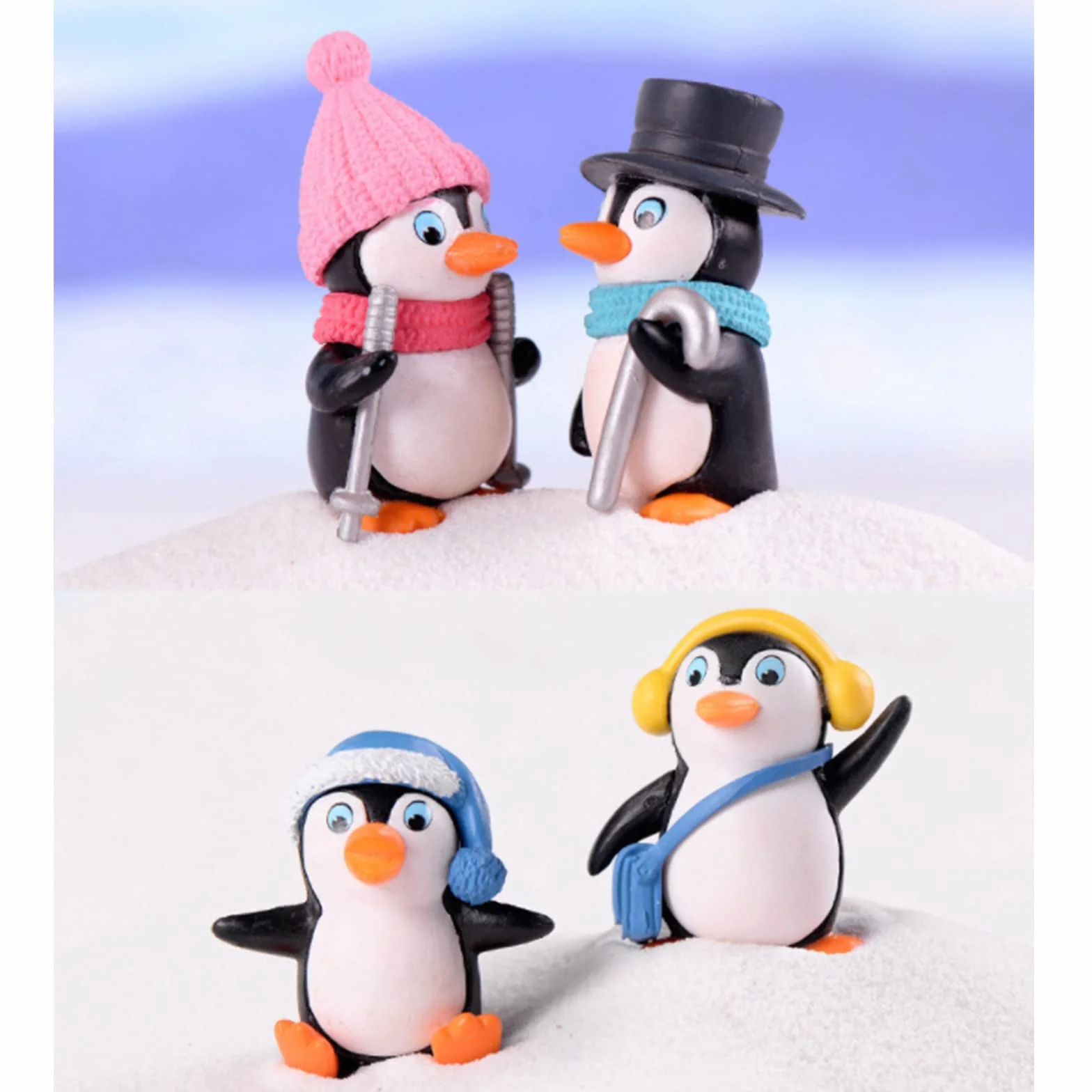 8 mini statuette pinguino, pinguino in miniatura, statuette di animali, micro paesaggio, ornamenti fai da te, in resina, per bonsai, mini decorazione da giardino, portachiavi fai da te