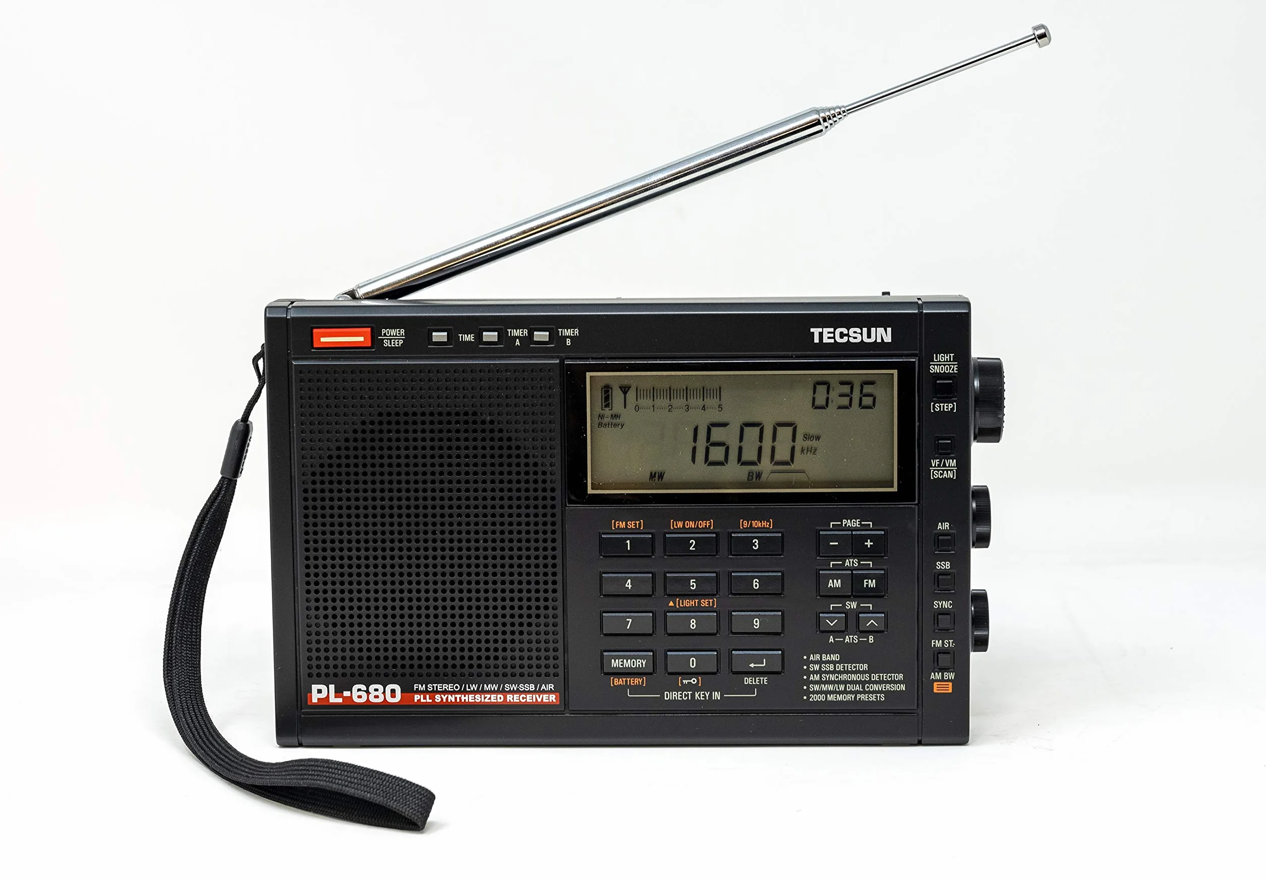 Tecsun PL-680 Ricevitore portatile AM FM VHF Airband SSB Nero