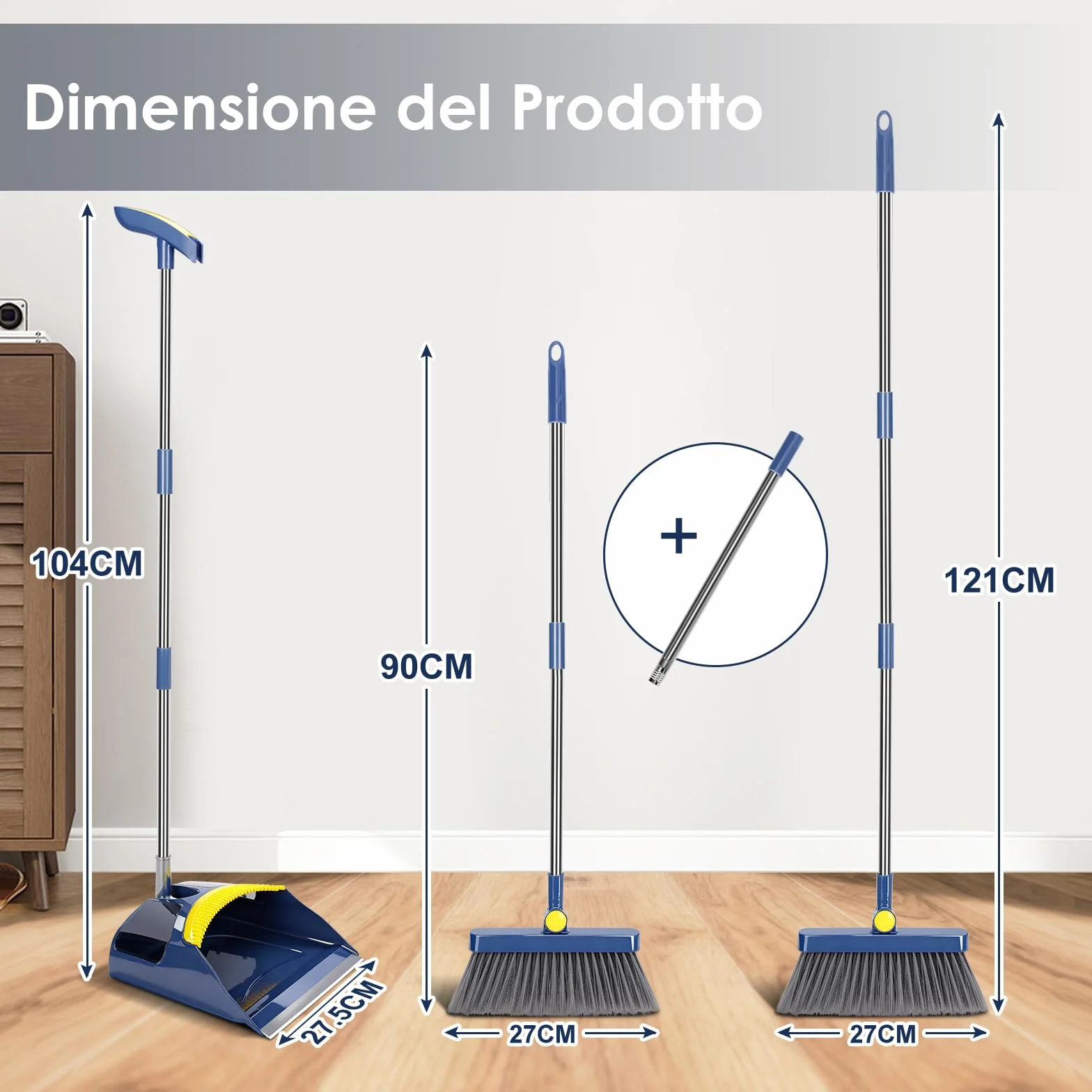 Masthome Verticale Set Scopa e Paletta Salvaspazio Manico Lungo Denti a Pettine Blu Scuro