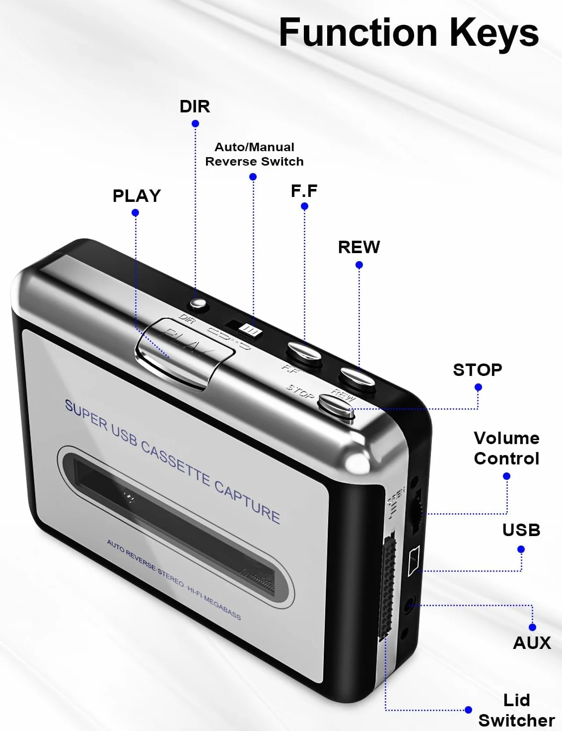 Lettore cassette portatile convertitore MP3 digitale argento