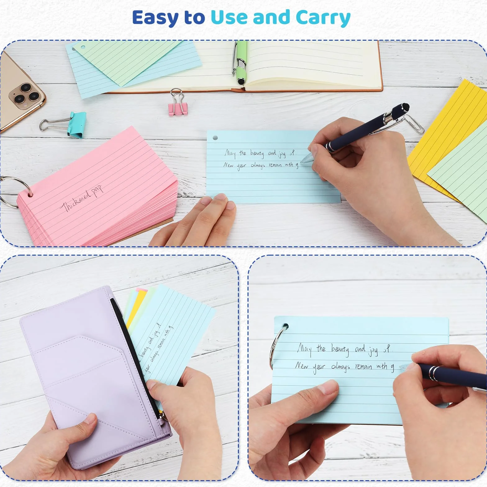 250 Pcs Flash Card Colorate 13 x 8 cm Scheda Indice con Raccoglitore ad Anelli per Ufficio e Scuola (5 Colori)