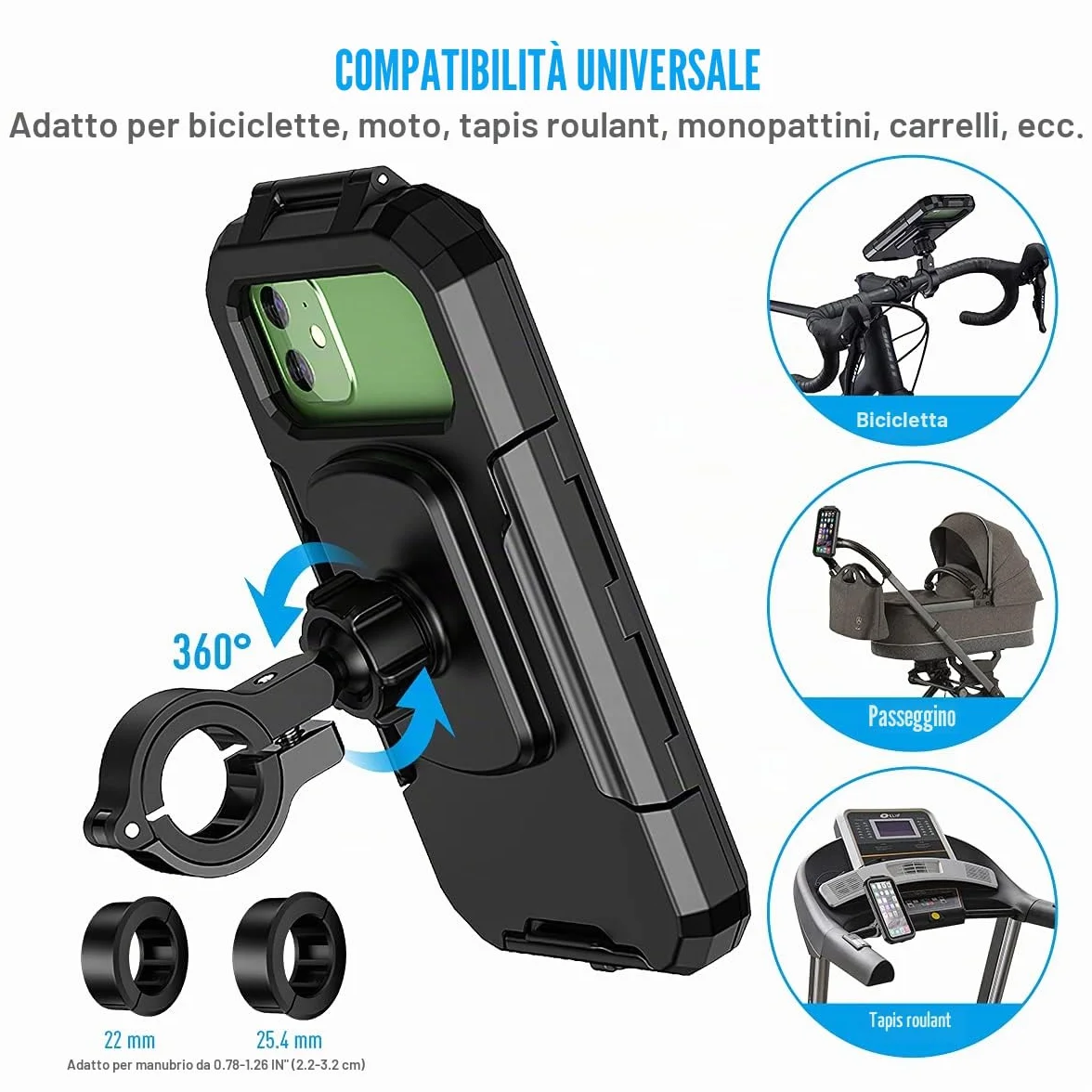 Supporto Telefono Moto Impermeabile con Rotazione 360° Anti Vibrazione per Smartphone 5.5-6.8"