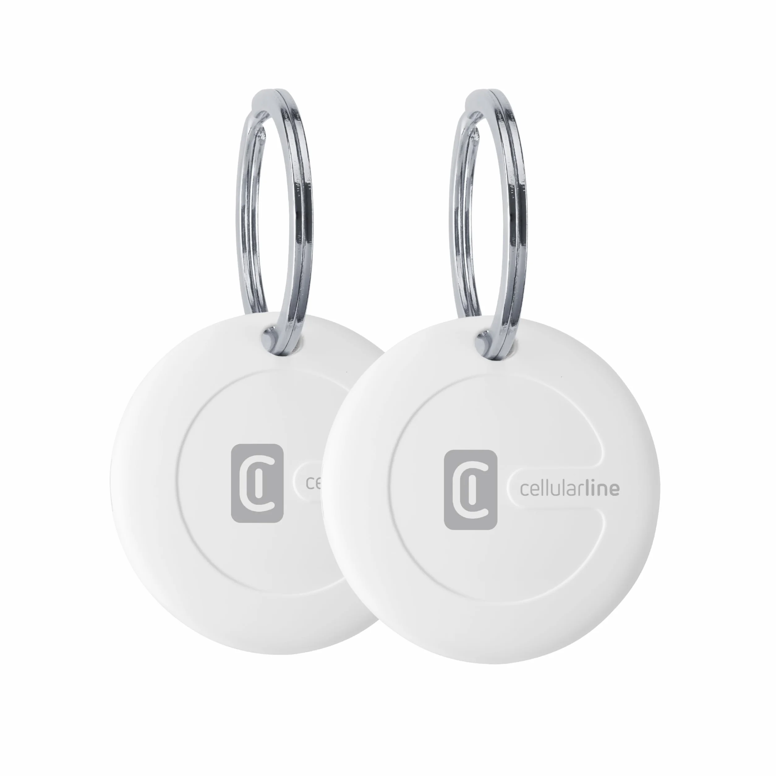 Cellularline TRACY Find Me 2 Pack - Localizzatore oggetti compatibile Apple iOS - Batteria sostituibile 1 anno - Resistente polvere acqua 1m - Bianco