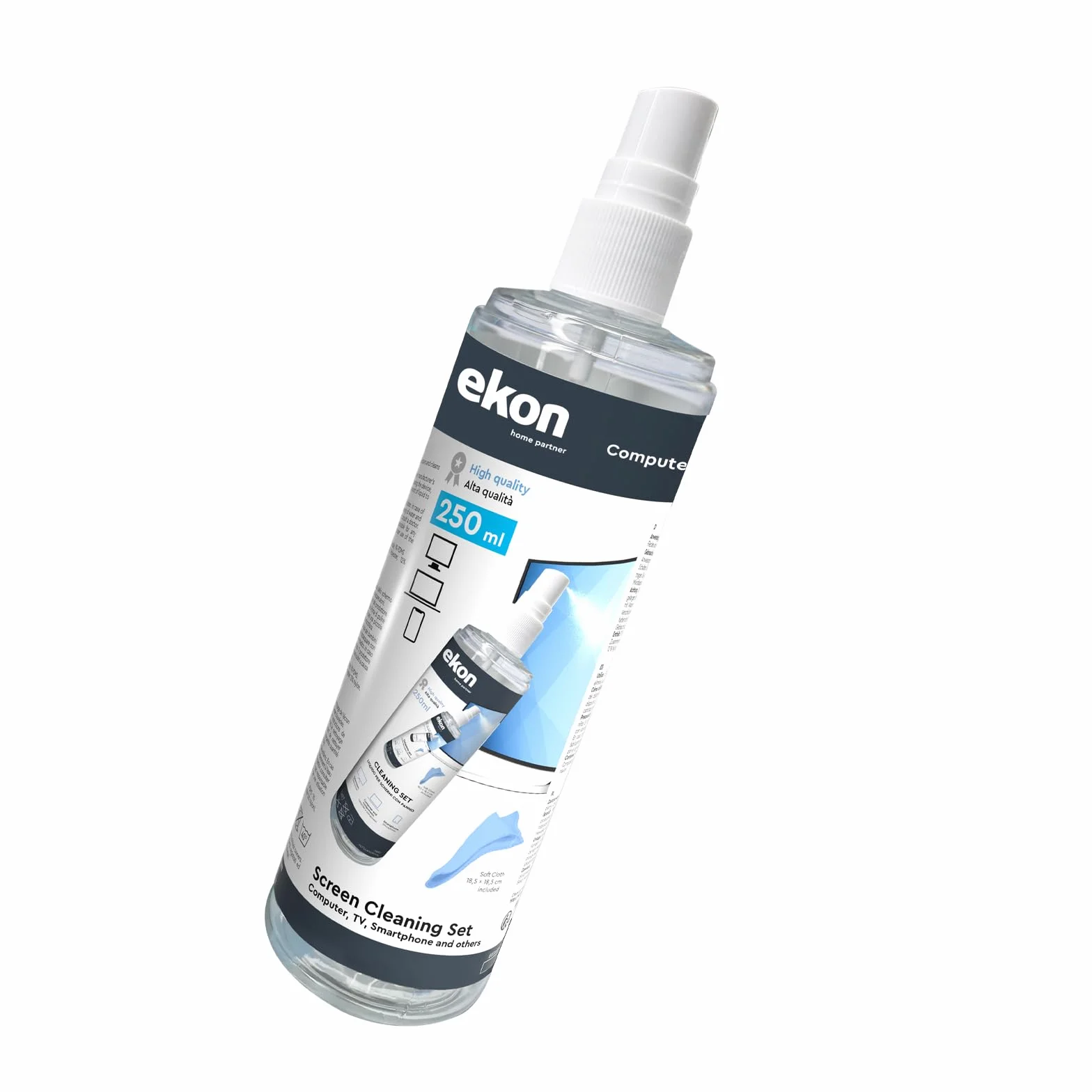 Ekon Spray per Schermi Display 250ml Kit Pulizia per Monitor Laptop Fotocamere TV Smartphone Tablet