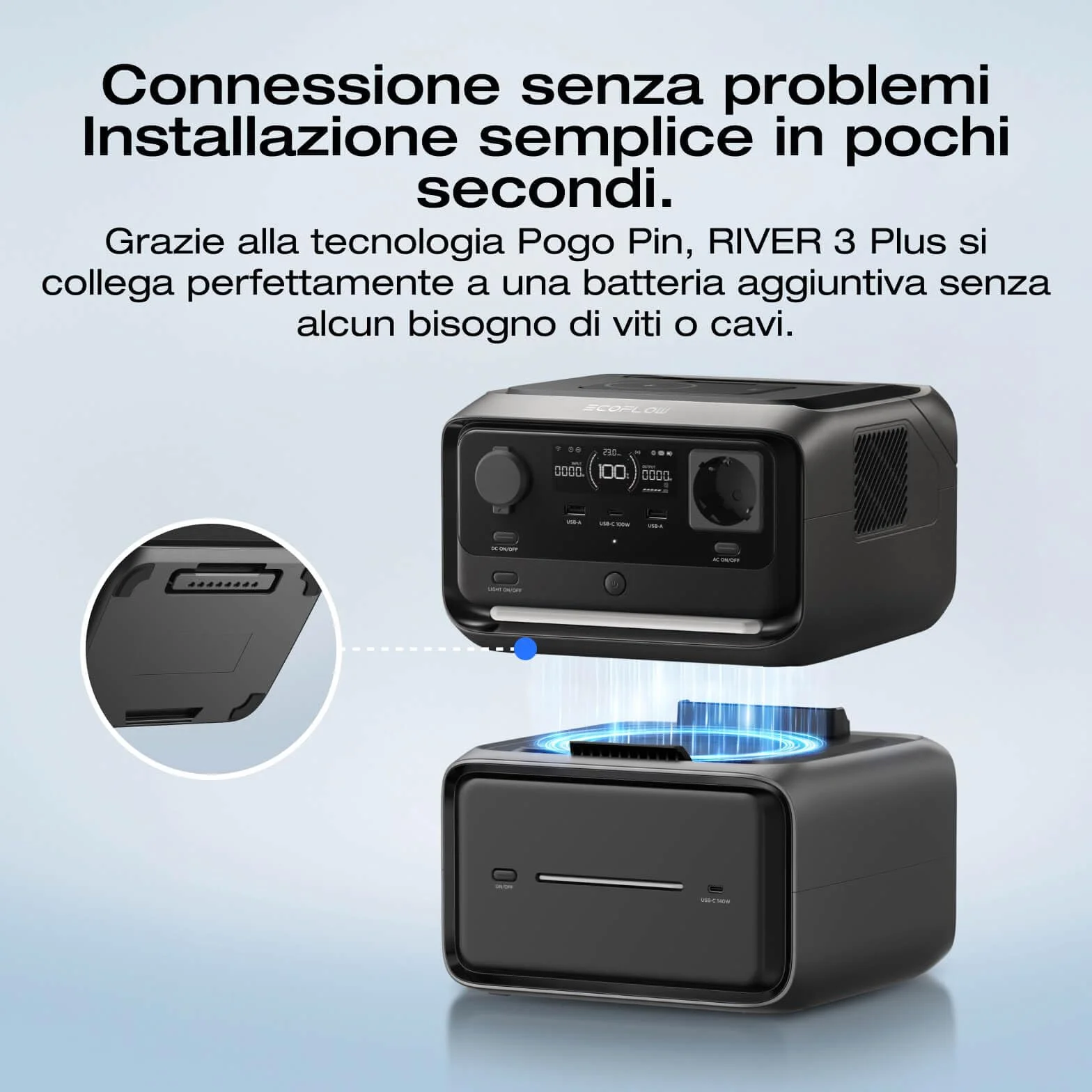 ECOFLOW Power Station portatile RIVER 3 Max Plus (wireless), batteria LFP da 286 Wh e power bank da 5.000 mAh, design modulare, uscita fino a 1200 W, espandibile a 858 Wh, generatore solare per