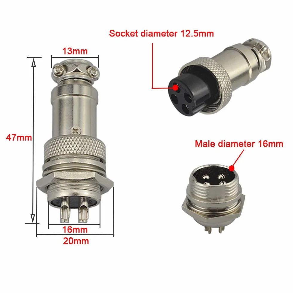 GX16 4-Pin Aviazione Spina Connettore 5A 16mm Maschio Femmina Metallo, 6 Set con Gomma Berretto e Cacciavite