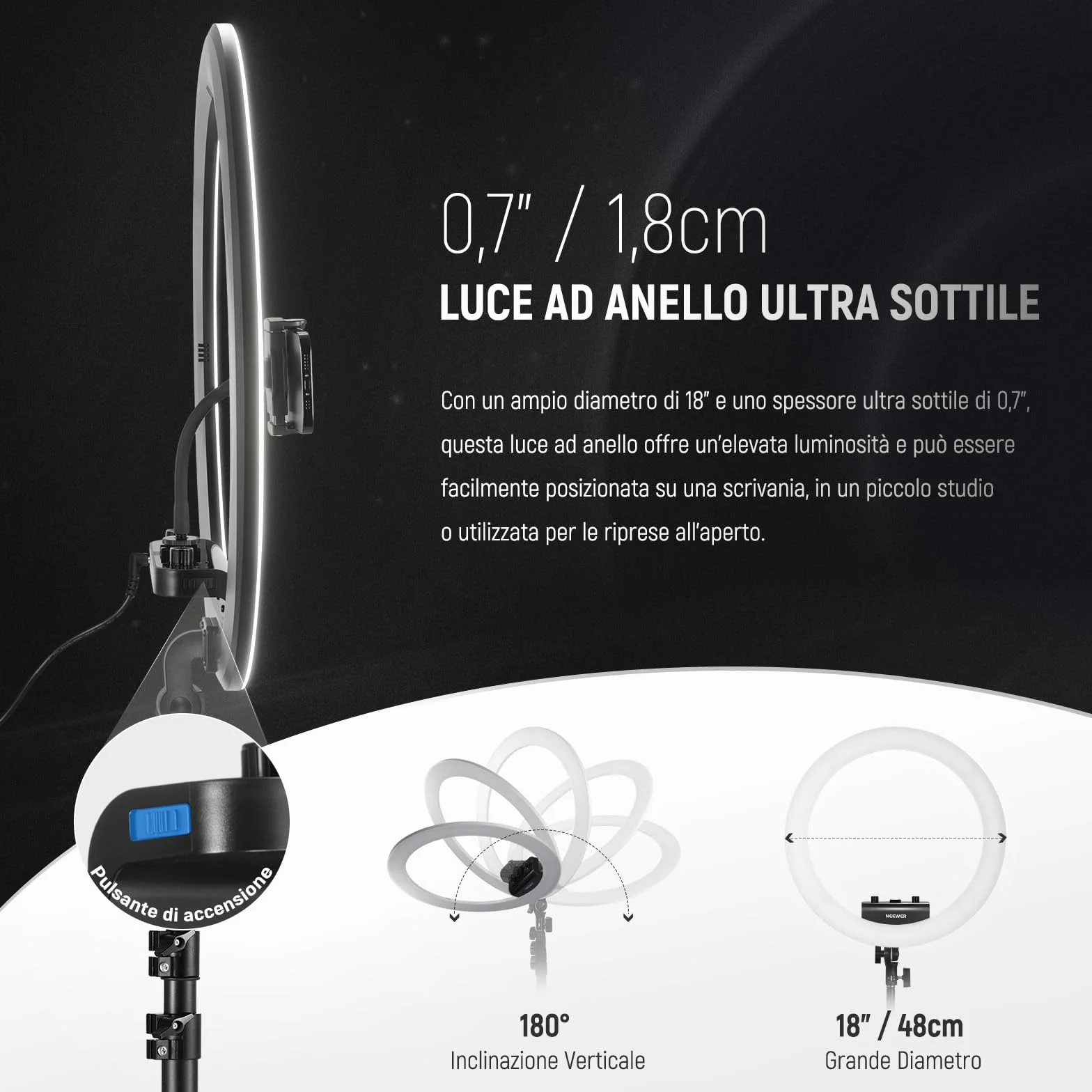 NEEWER RP18B Pro Luce Anulare Professionale 45W 2900K-7000K TLCI98 Illuminazione Morbida