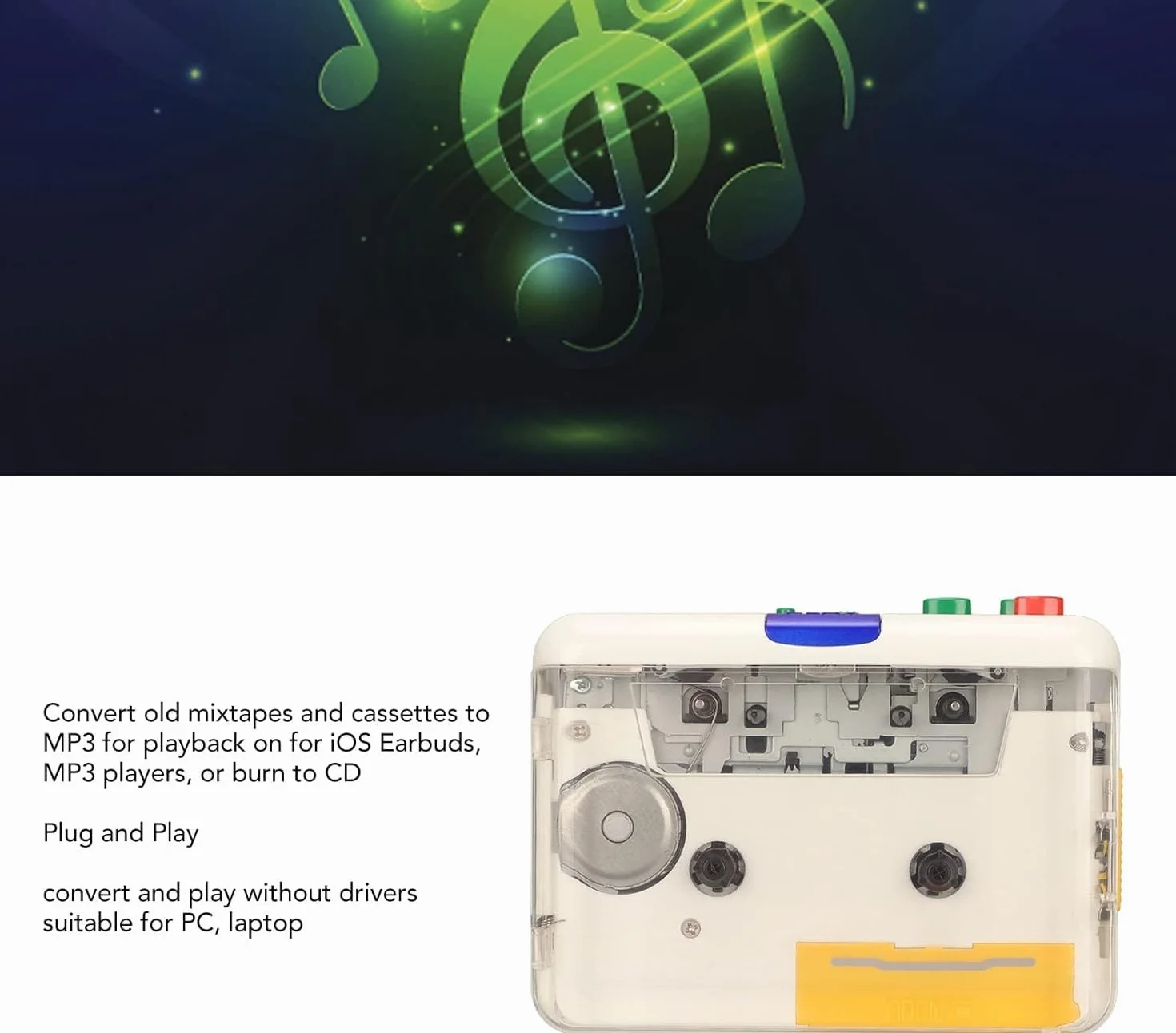 Lettore K7 Cassette Portatile Convertitore MP3 per PC