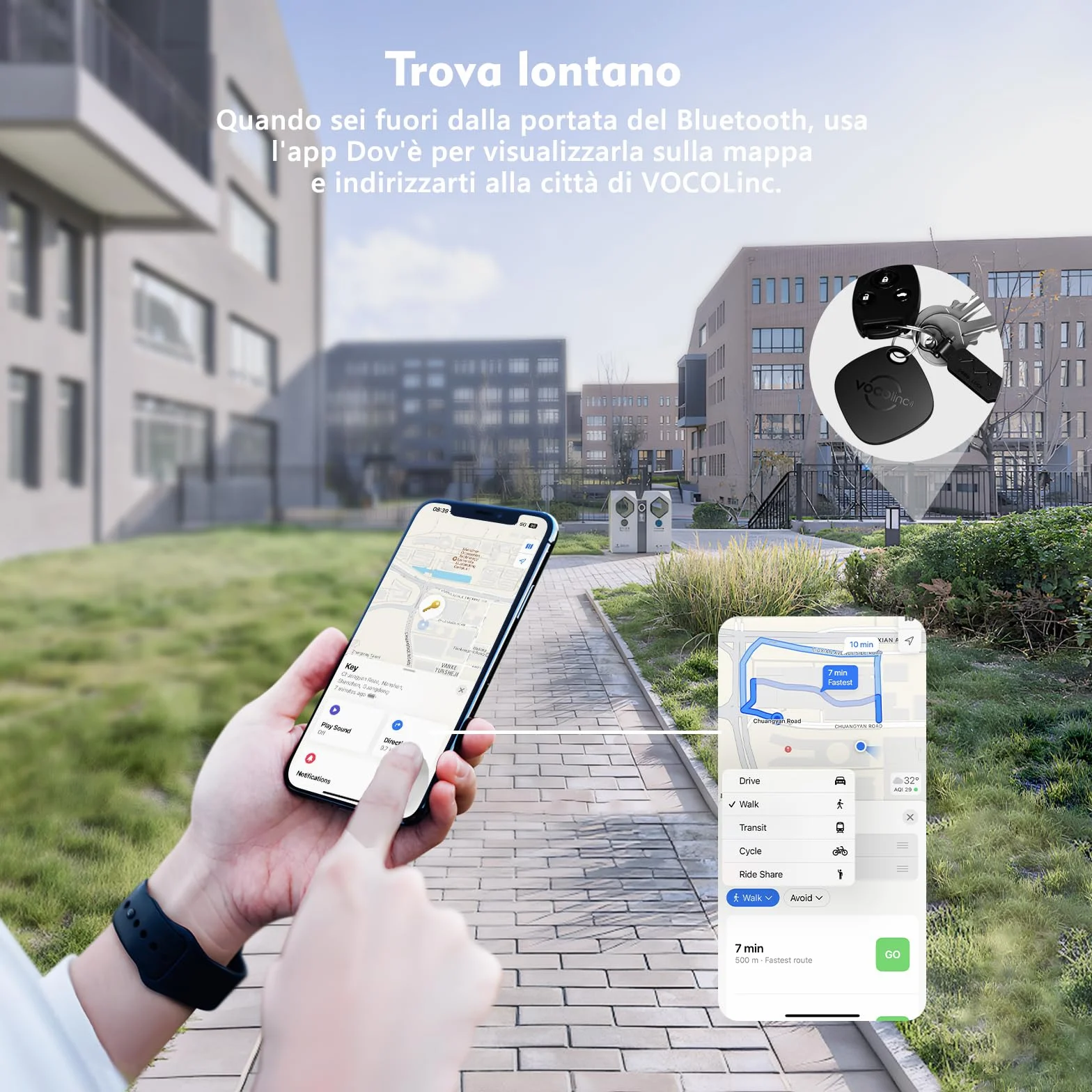 VOCOlinc Air Tag Tracker 2 Pezzi, Bluetooth Localizzatore Chiavi Compatibile con Apple Dov’è App, Trova Oggetti per Portafogli Valigie Bagagli, Batteria Sostituibile