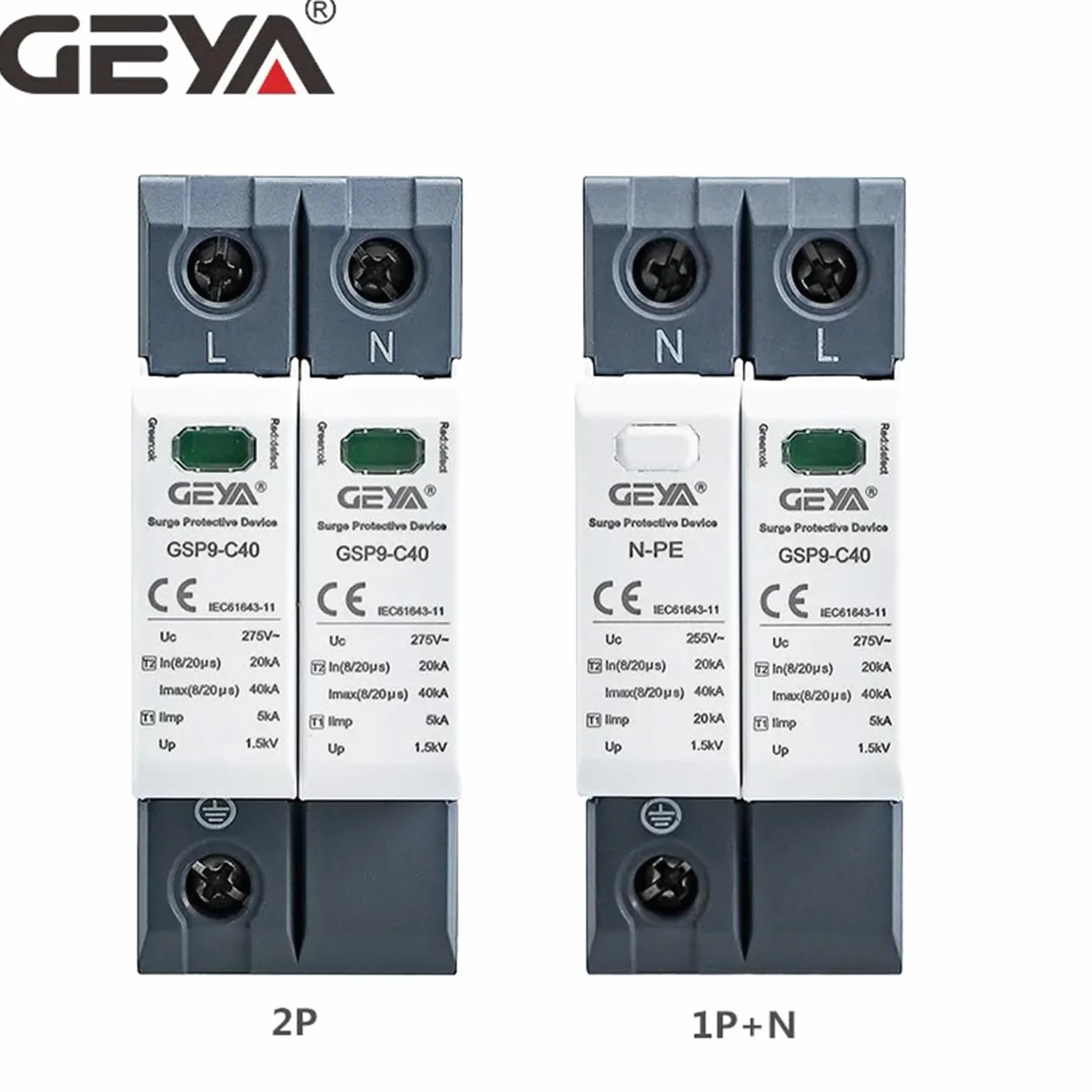 GEYA Protezione contro le sovratensioni SPD 20KA-40KA Guida DIN 1P+N AC275V