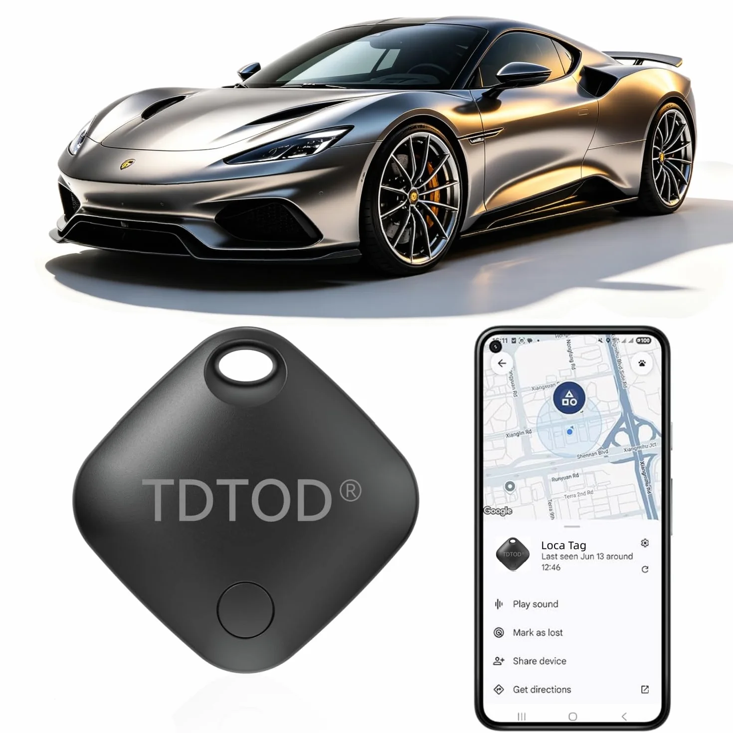 Tracker Tag Android GPS Localizzatore Bluetooth per Chiavi Bagagli (nero)