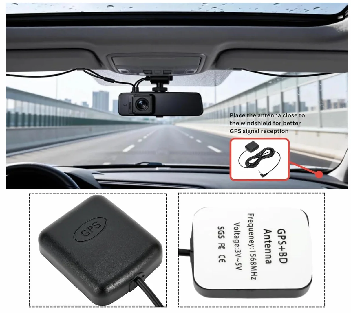 Antenna GPS Attiva per Auto 3 Metri RG174 3,5mm 3Pin Base Magnetica 28dB