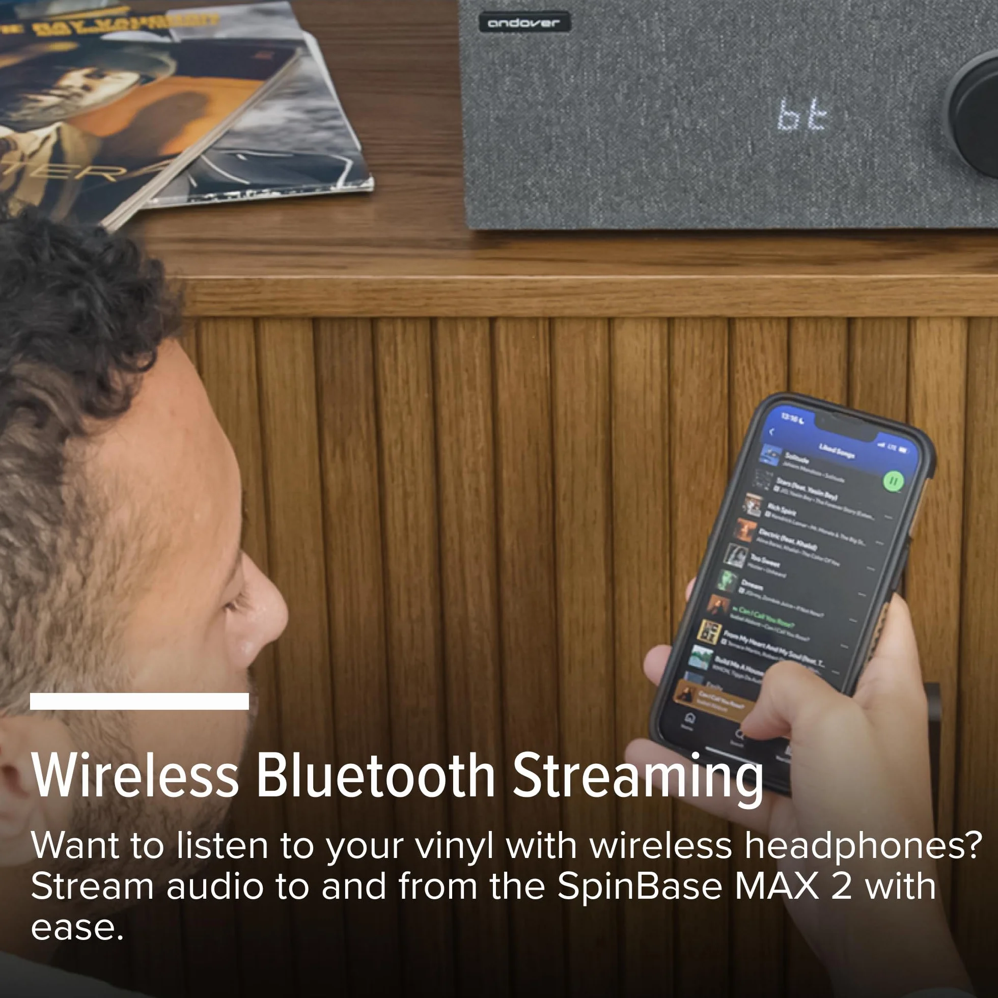Andover Audio SpinBase MAX 2 Premium Sistema di altoparlanti Bluetooth Streaming preamplificatore phono controlli capacitivi tecnologia IsoGroove