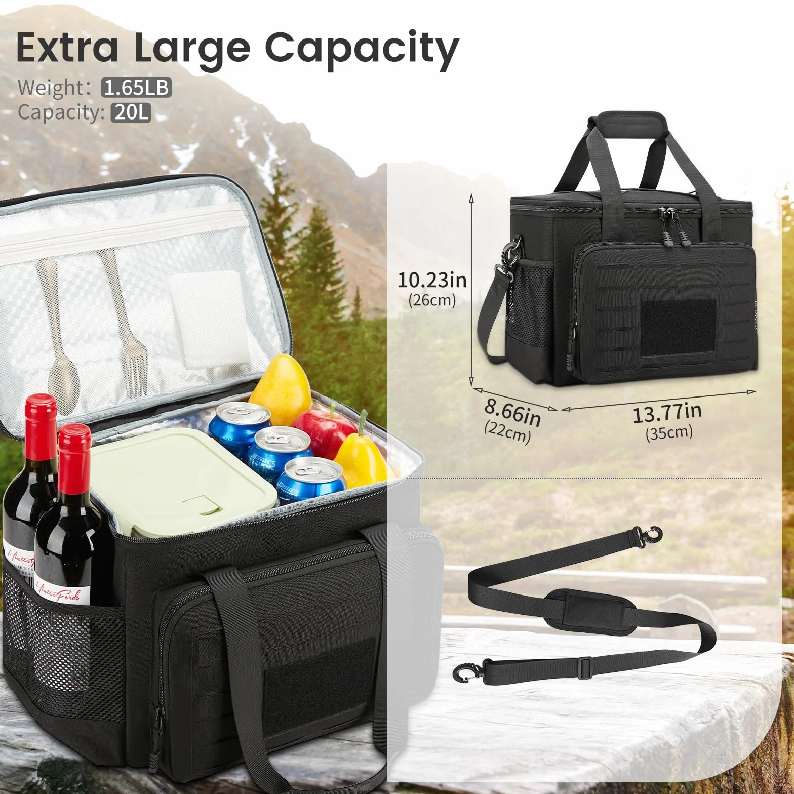 Borsa frigo 20L termica porta pranzo tattica impermeabile durevole nero