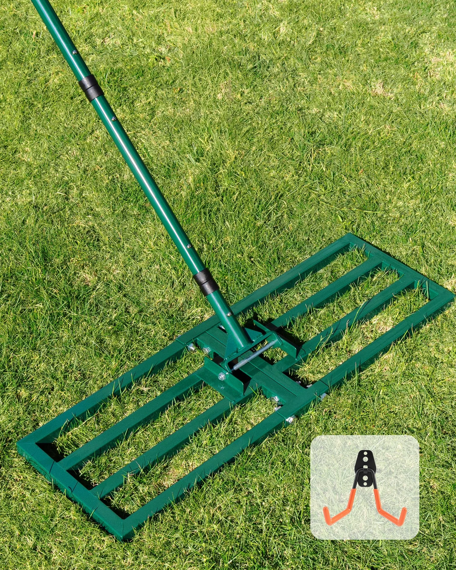 Rastrello Livellatore per Prato 76x25cm: JanTeelGO Rastrello Erba Sintetica con Gancio a Parete - Rastrello Livellatore per Terra Professionale per Giardino,Campo da Golf,Fattorie
