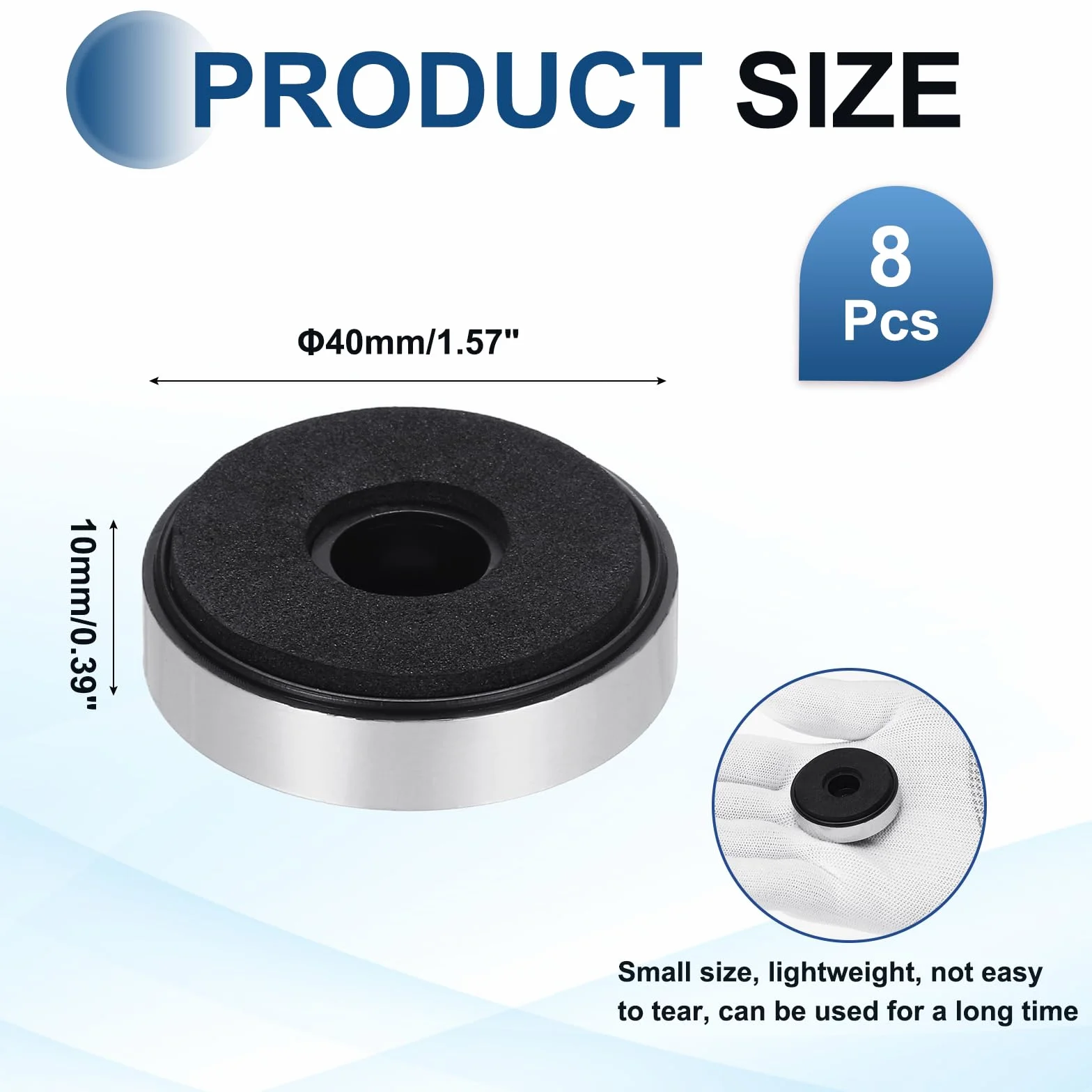 QUARKZMAN 8 Pezzi Piedini Isolanti per Altoparlanti 40mmx10mm Base Antivibrante in Schiuma Plastica per Amplificatore HiFi Home Theater Argento
