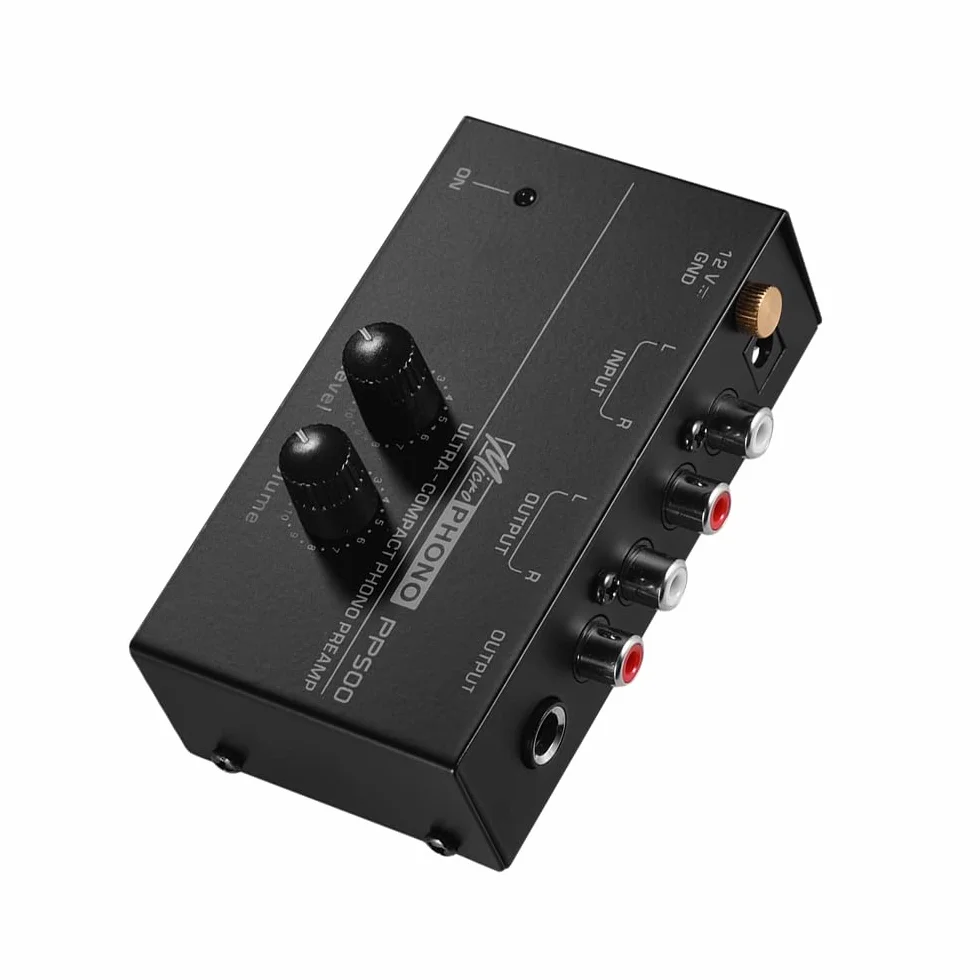 Preamplificatore Fono Ultra-Compatto con Controlli di Livello e Volume, Ingresso e Uscita RCA 1/4