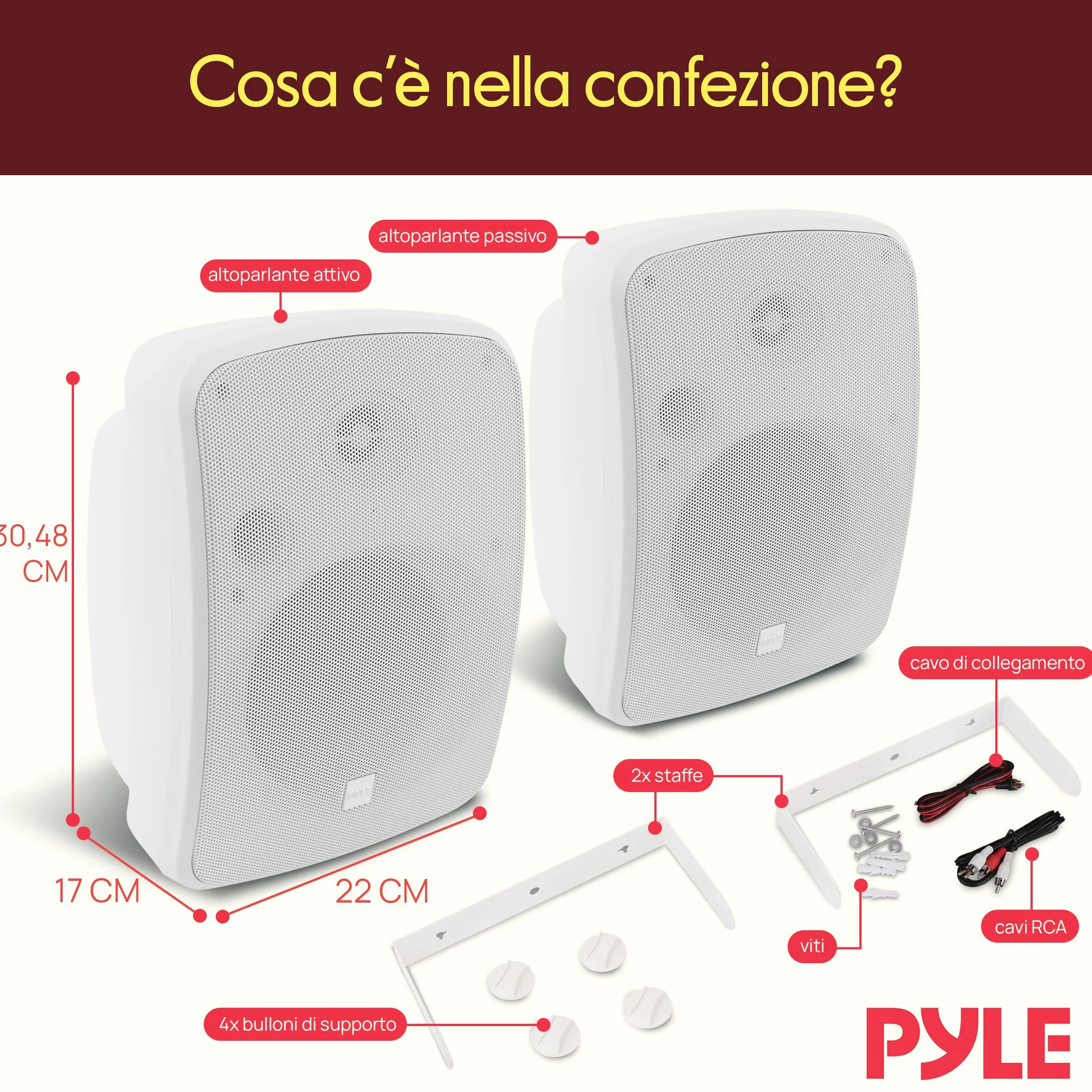 Pyle Cassa Bluetooth Speaker 2 Vie 16,5 cm 800 Watt Impermeabile Bianco