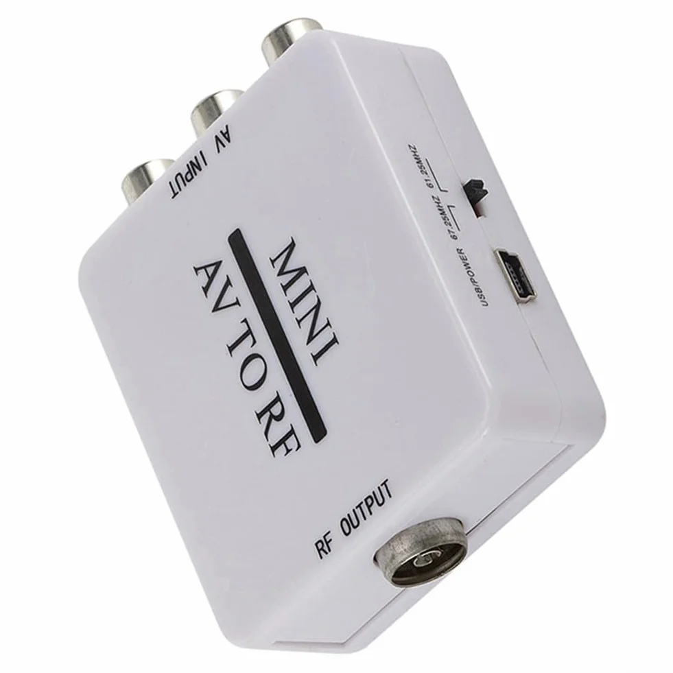 Convertitore modulatore AV a RF video composito uscita coassiale 67,25 MHz 61,25 MHz per televisori VCR DVD