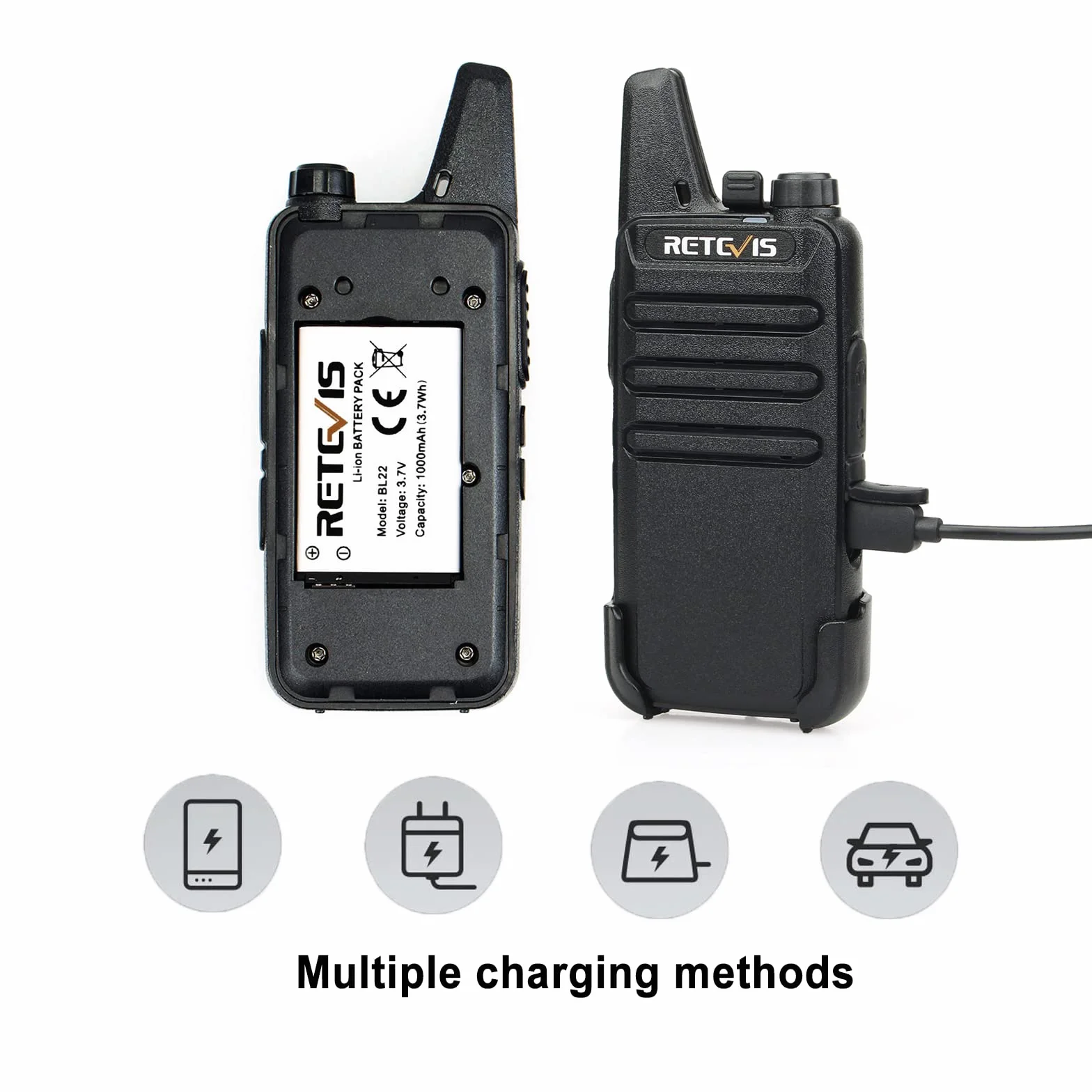 Retevis RT622 Walkie Talkie PMR446 Licenza-libera Mini Ricetrasmittente VOX Portatile Ricaricabili Nero 2 Paia