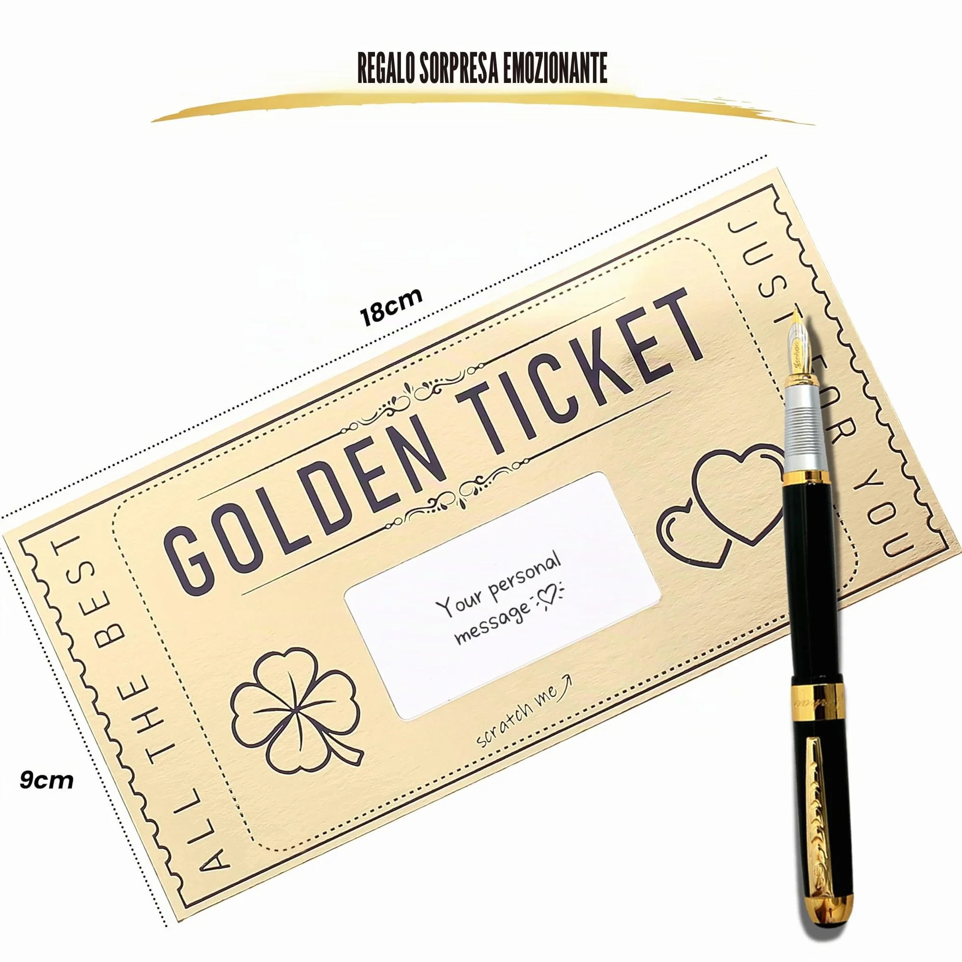 DasWas 2 Biglietti D'oro Voucher, Buoni Regalo da Grattare, Regalo Personalizzato in Busta Scintillante