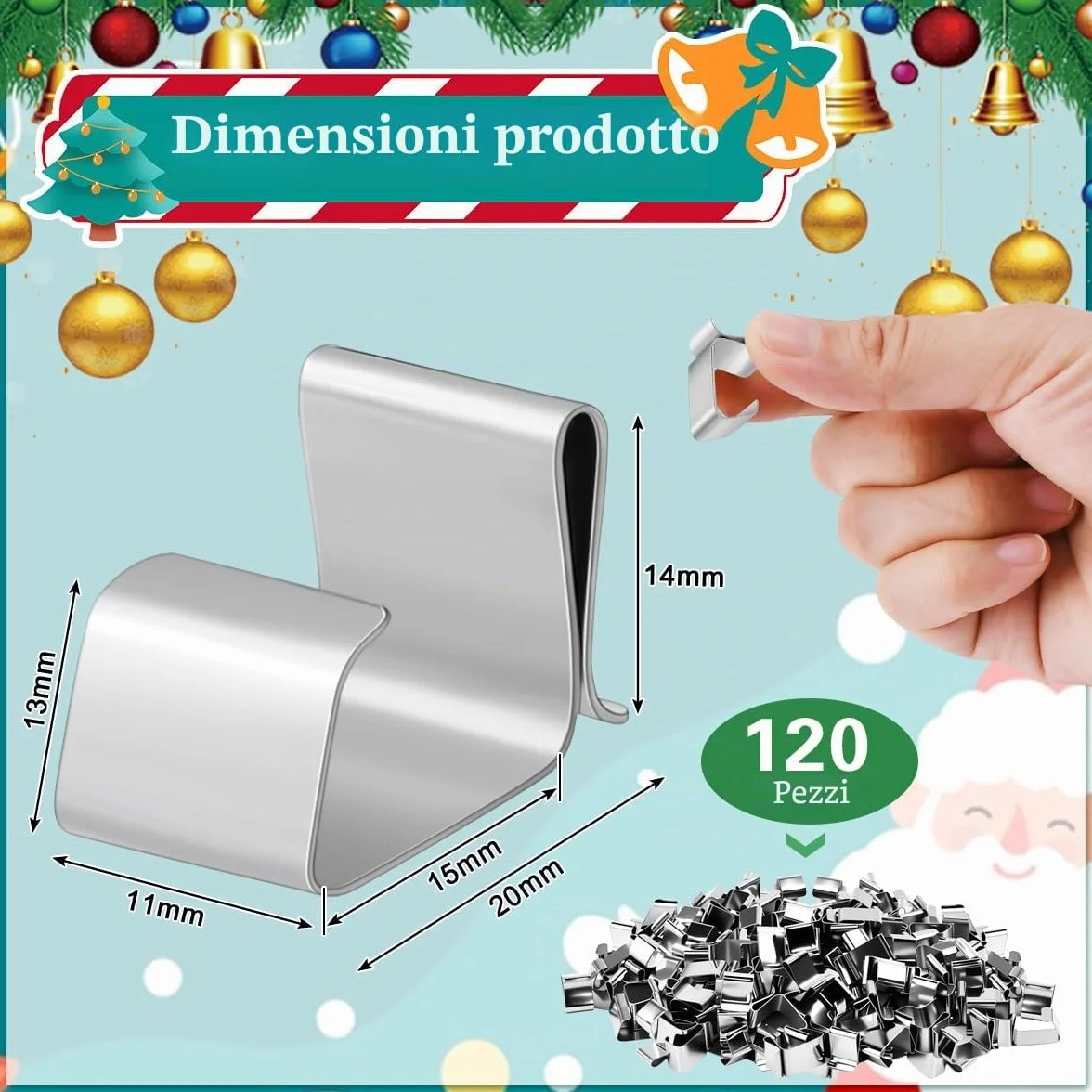 Ganci per Grondaie Luci di Natale in Acciaio Inossidabile 120 Pezzi, Clip per Luci Esterne