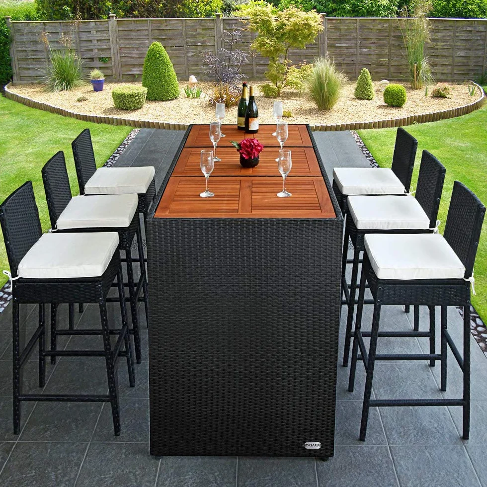 Casaria Set Mobili da Giardino in Polyrattan 185x80x110cm Acacia Cuscini Imbottiti Salottino Esterno