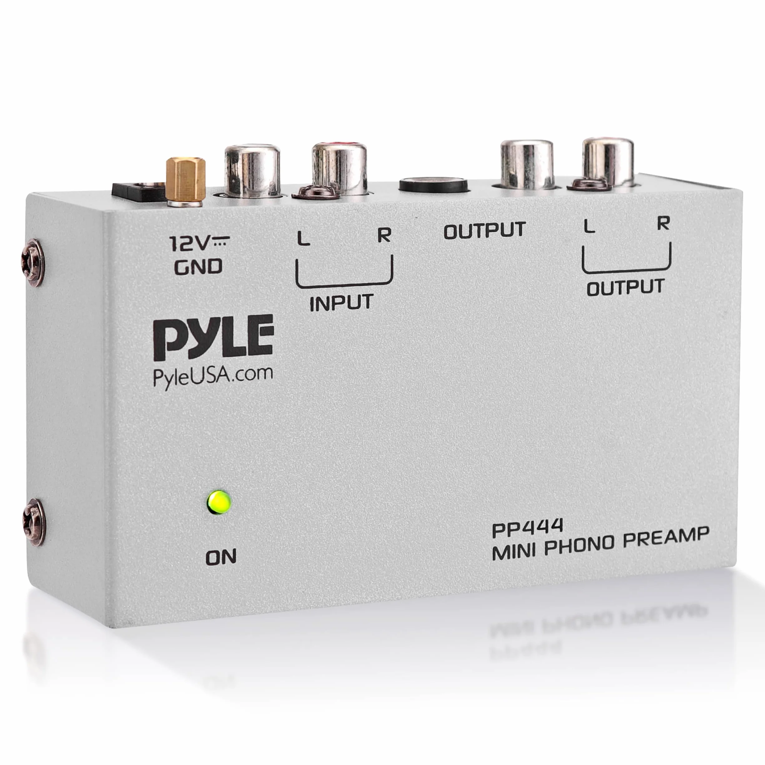 Pyle Preamplificatore Phono Mini per Giradischi con Ingressi e Uscite RCA, Basso Rumore, 12V DC, Grigio
