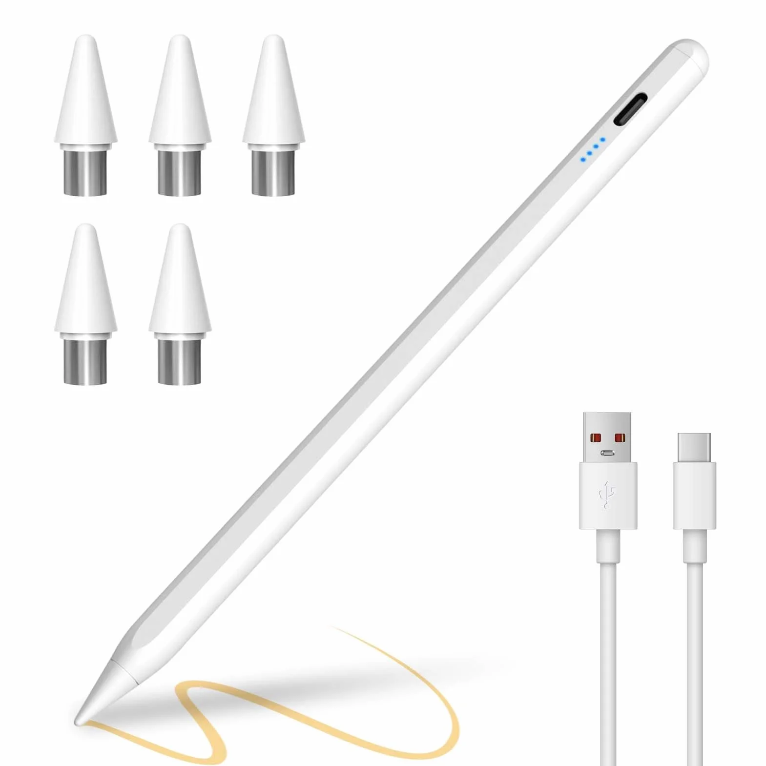 Penna Universale per Tablet Compatibile iPhone Samsung Huawei Xiaomi Touch con 4 Punte Ricambio Rifiuto Palmo Sensibilità Inclinazione