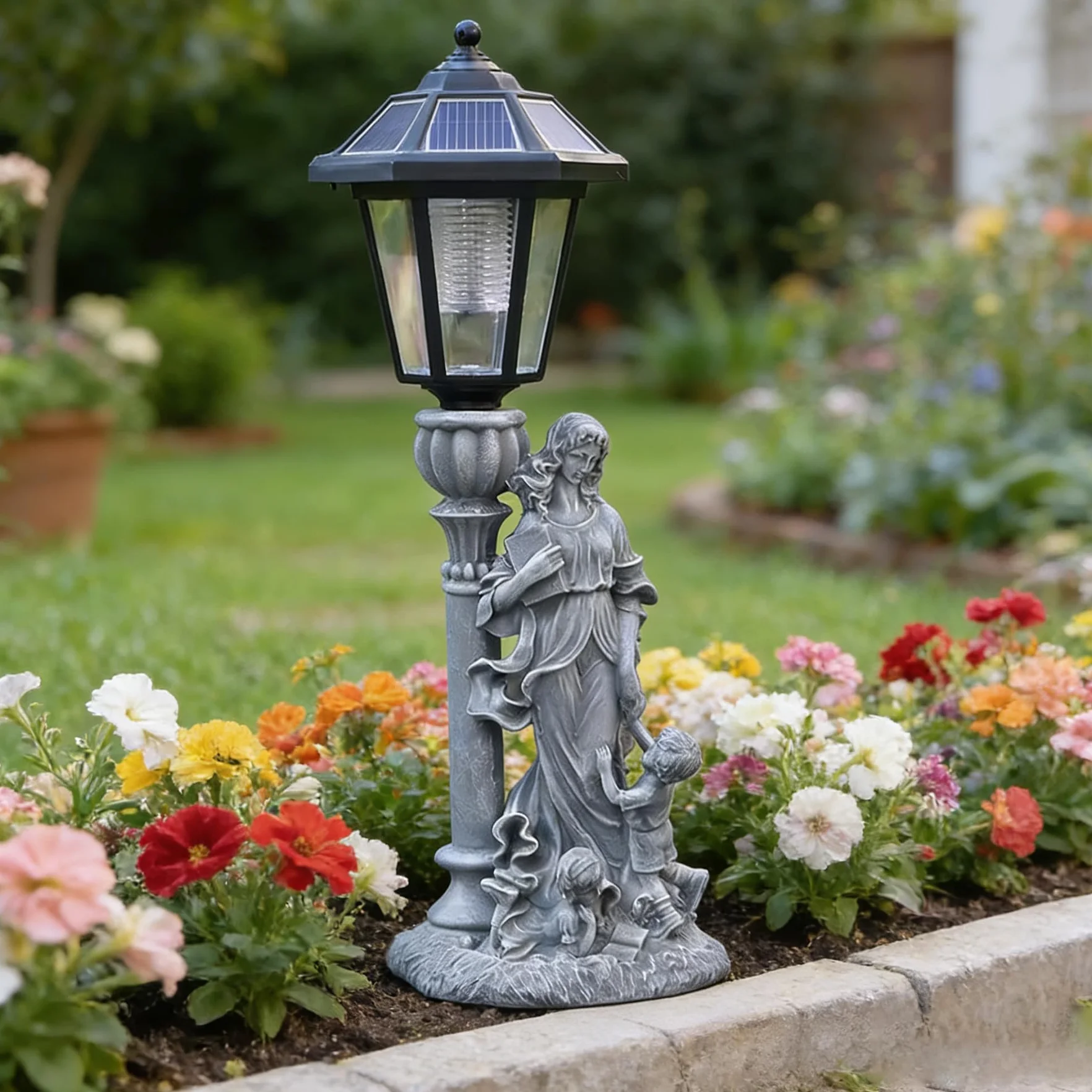 Statuette da giardino a energia solare con lanterna solare, statue da giardino, decorazione da giardino, balcone, cortile, prato (M)