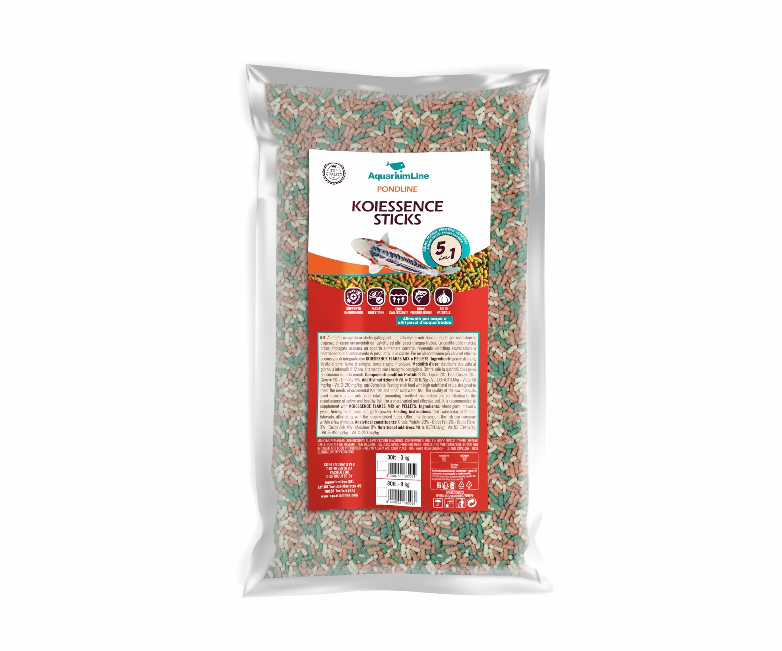 AquariumLine Koiessence Sticks - alimento base in stick galleggianti per Carpe e pesci da laghetto vari formati 30L (3KG)