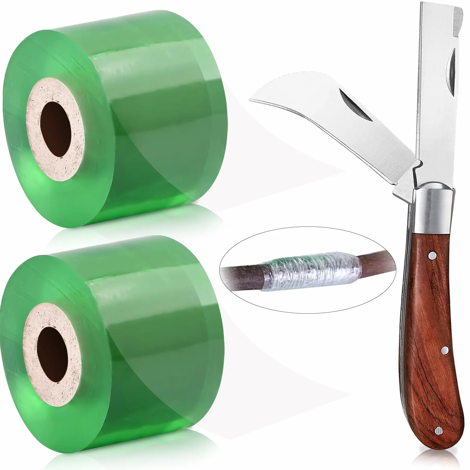 2 Rotoli di Nastro per innesto di Fiori + Coltello da Innesto, Nastro Estensibile per Innesto di Alberi Barriera Dell'umidità per Impianto di Riparazione Fiori Alberi Frutt