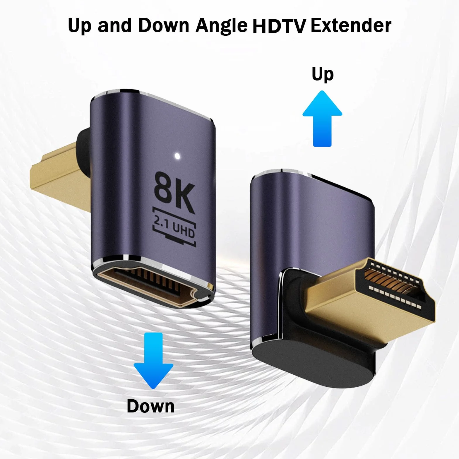 Adattatore HDMI 90 gradi 48 Gbps 8K @60Hz 4K @120Hz maschio a femmina con display LED 2 pezzi