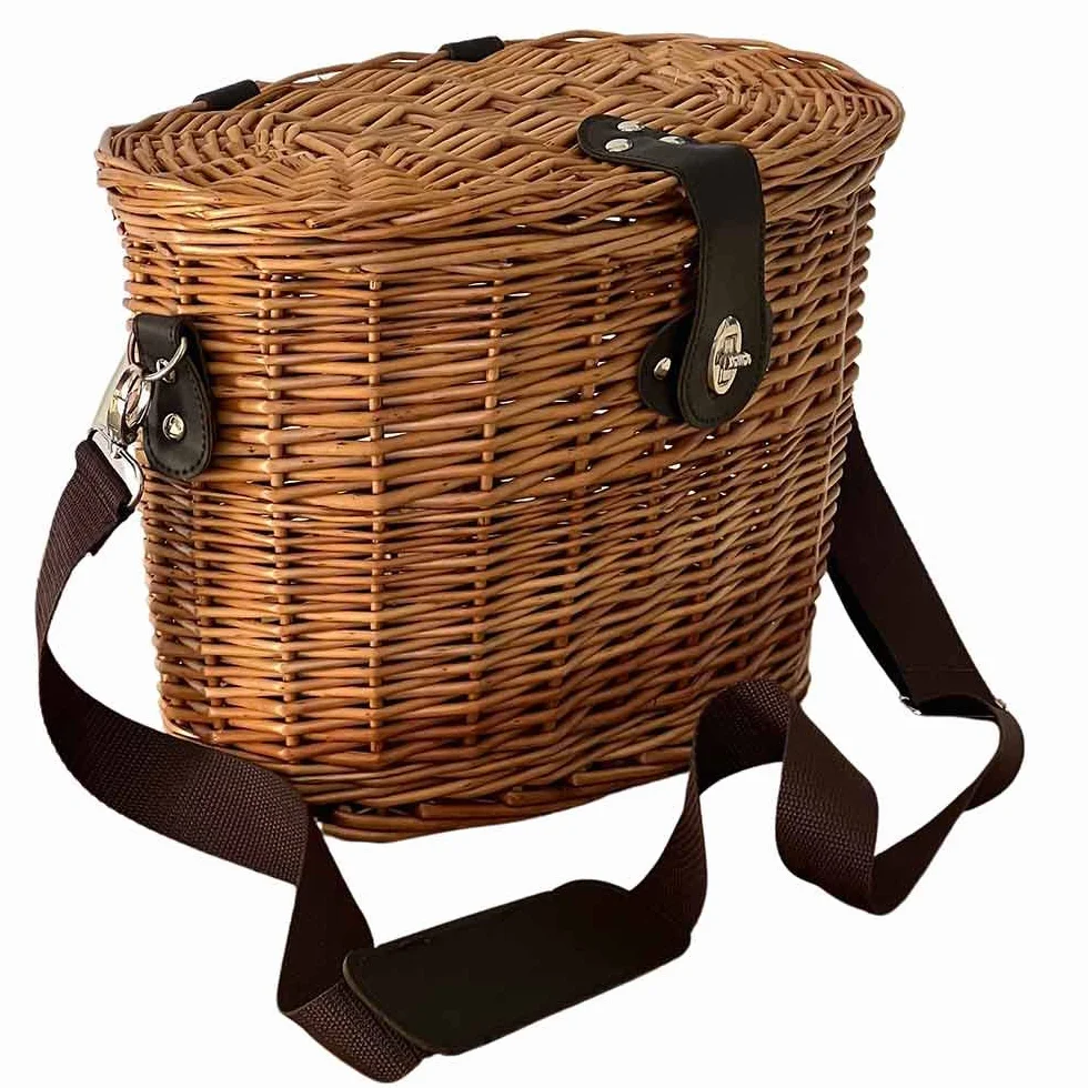 OKAFFAREFATTO MADDALONI Cesto Funghi Grande in Vimini con Tracolla Regolabile e Chiusura Metallo — Ovale 41×27×h31 cm — Raccolta Funghi Castagne