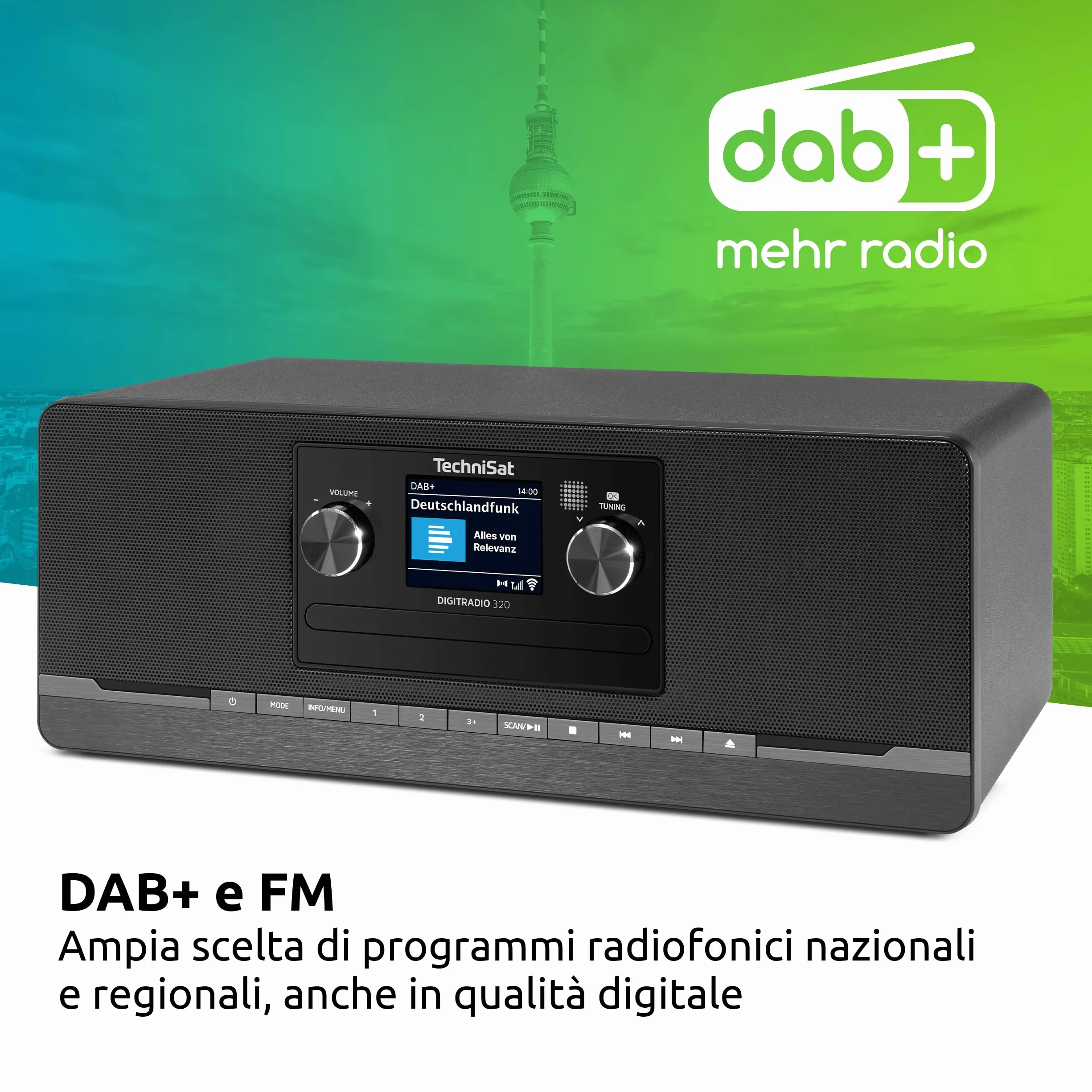 TechniSat DIGITRADIO 320 Radio digitale DAB+ FM CD Bluetooth USB 2×5W RMS TFT